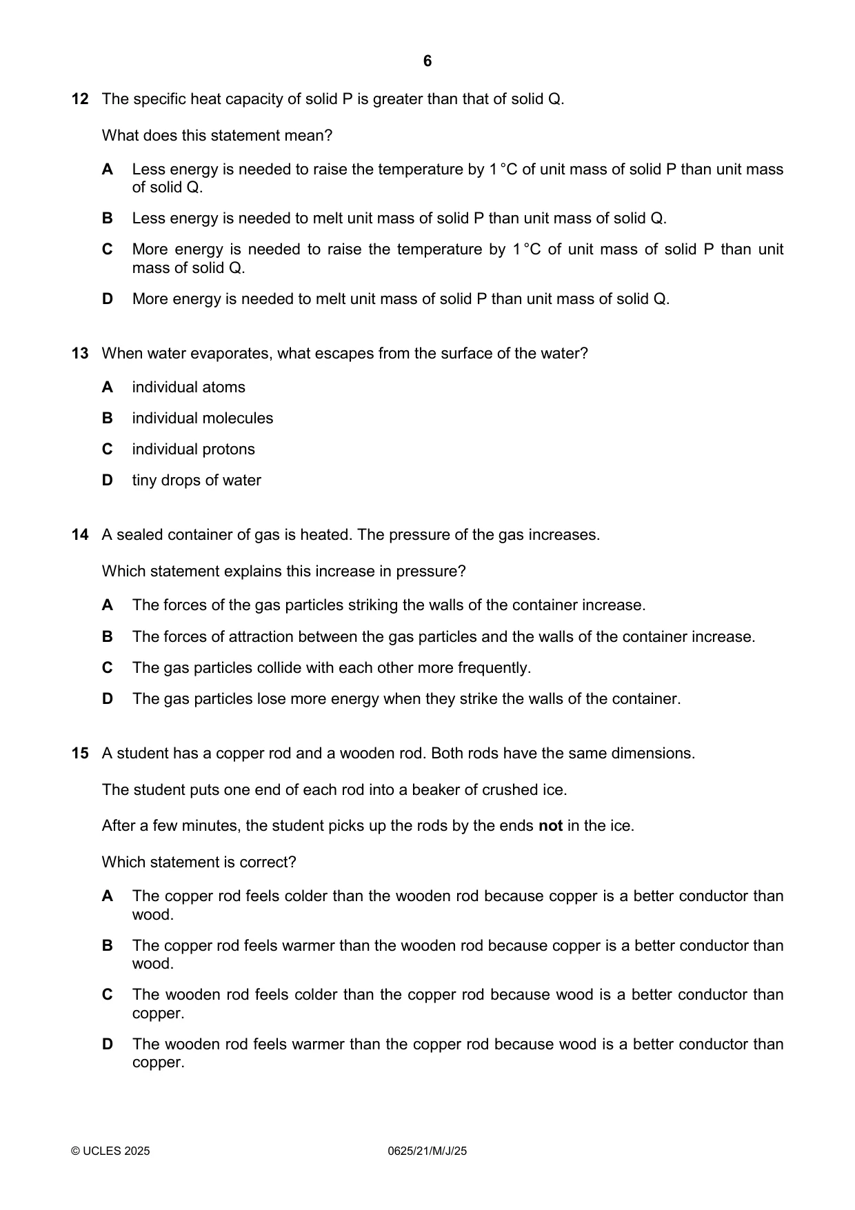 Cambridge IGCSE Physics 0625 2025 May/June Paper 2 · Variant 1 question paper, page 6 of 16
