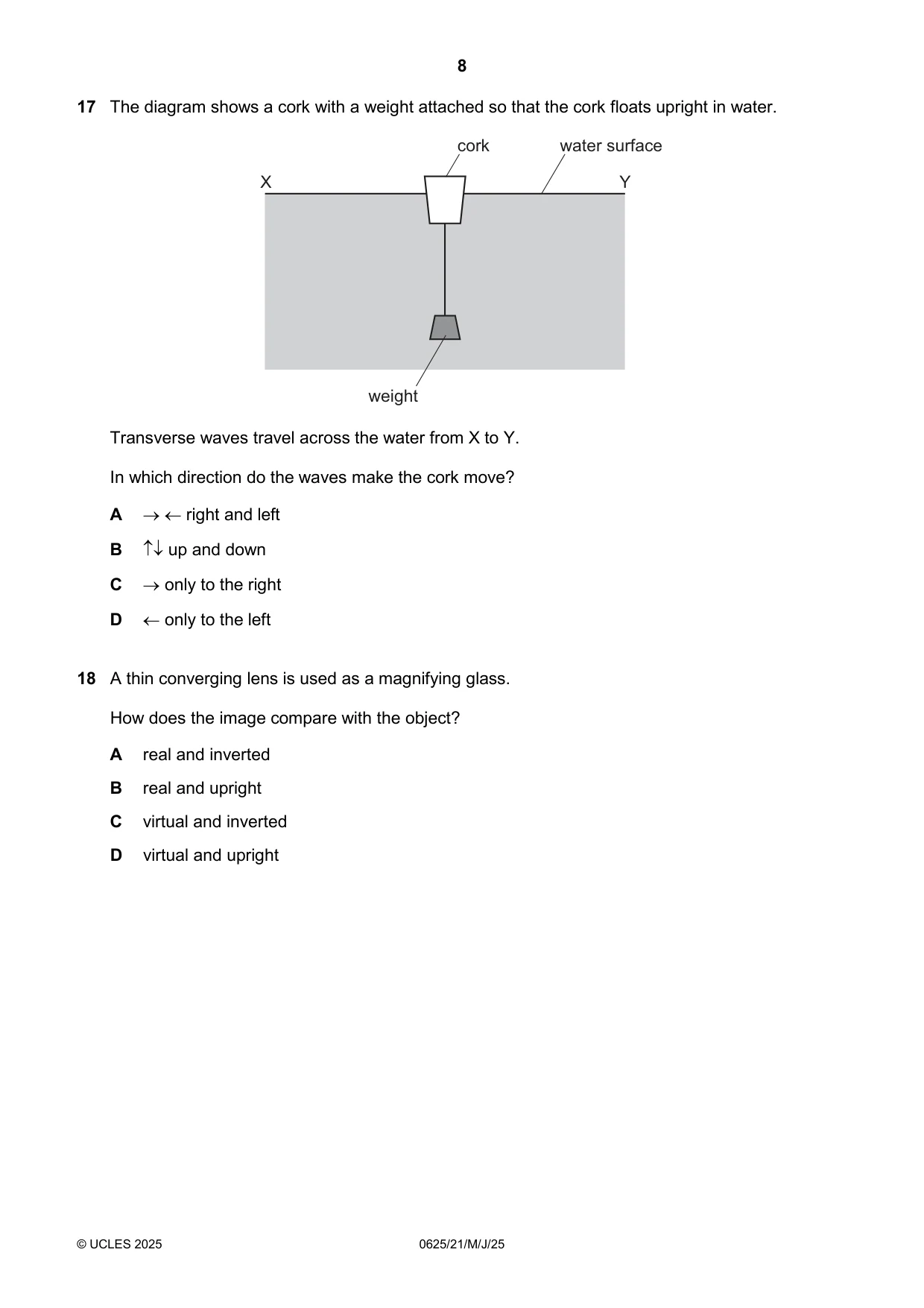 Cambridge IGCSE Physics 0625 2025 May/June Paper 2 · Variant 1 question paper, page 8 of 16