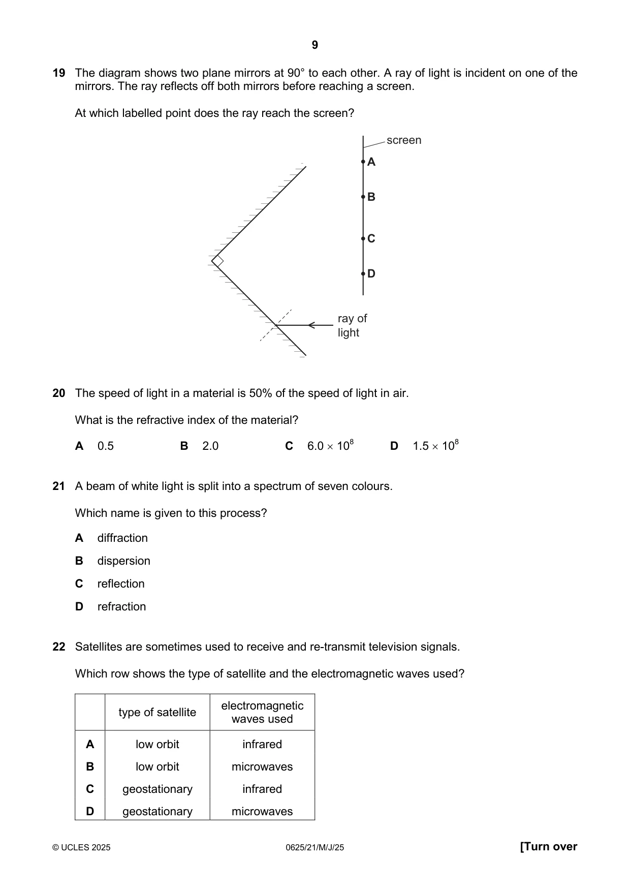 Cambridge IGCSE Physics 0625 2025 May/June Paper 2 · Variant 1 question paper, page 9 of 16