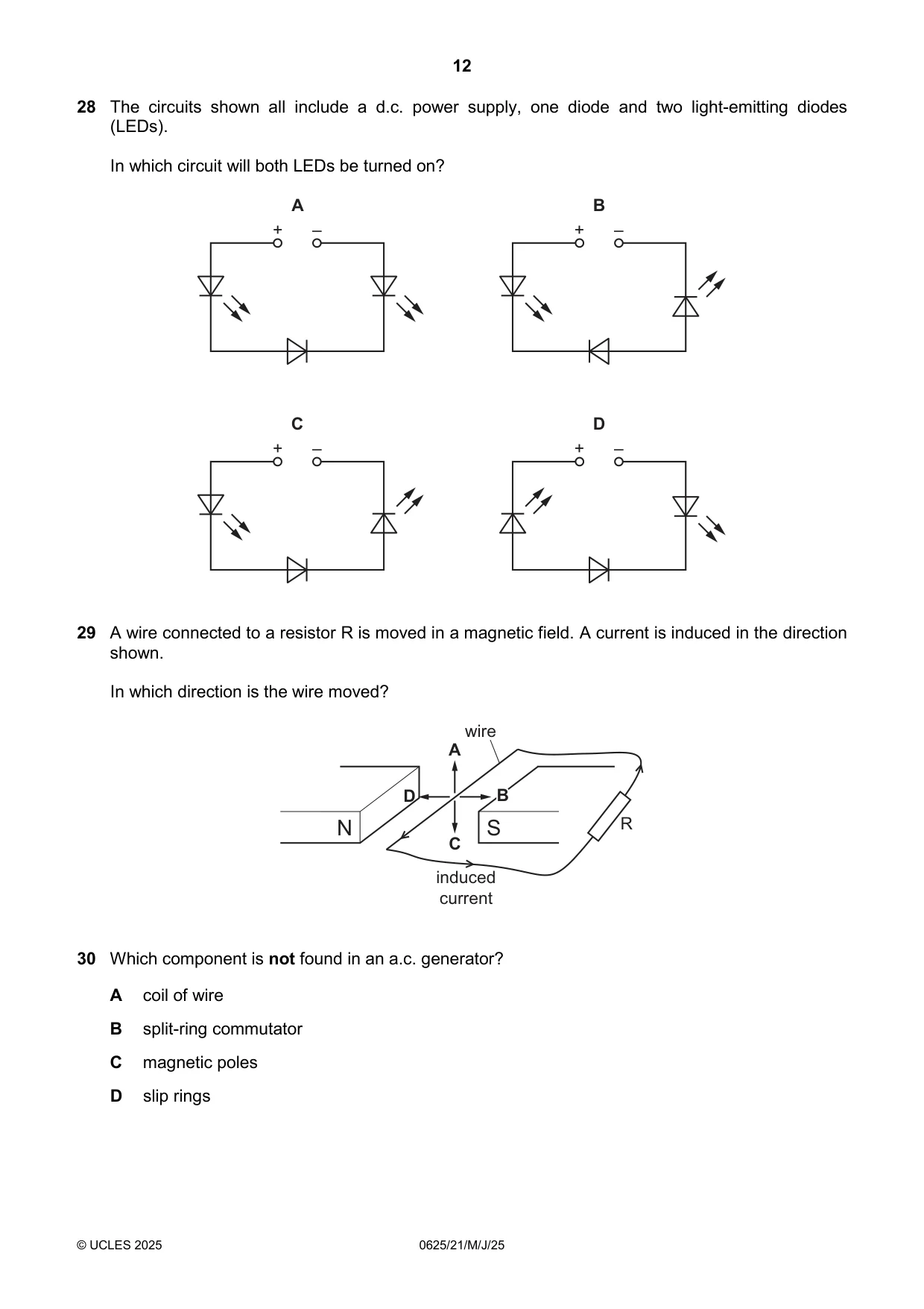 Cambridge IGCSE Physics 0625 2025 May/June Paper 2 · Variant 1 question paper, page 12 of 16