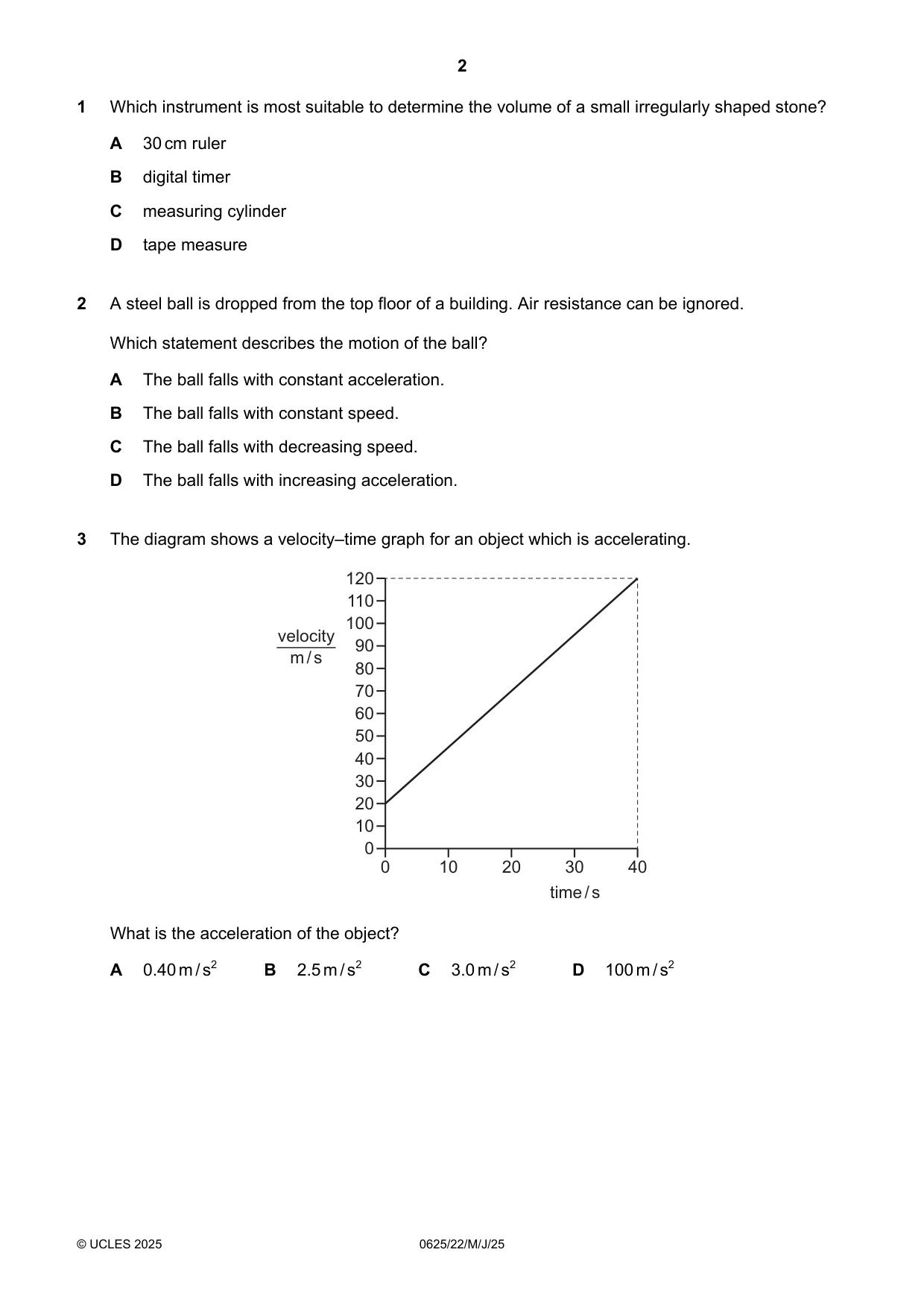 Cambridge IGCSE Physics 0625 2025 May/June Paper 2 · Variant 2 question paper, page 2 of 16
