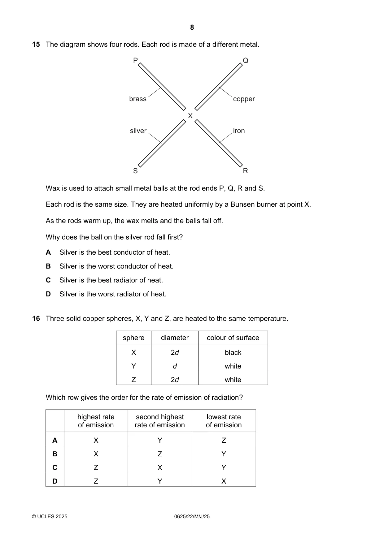 Cambridge IGCSE Physics 0625 2025 May/June Paper 2 · Variant 2 question paper, page 8 of 16