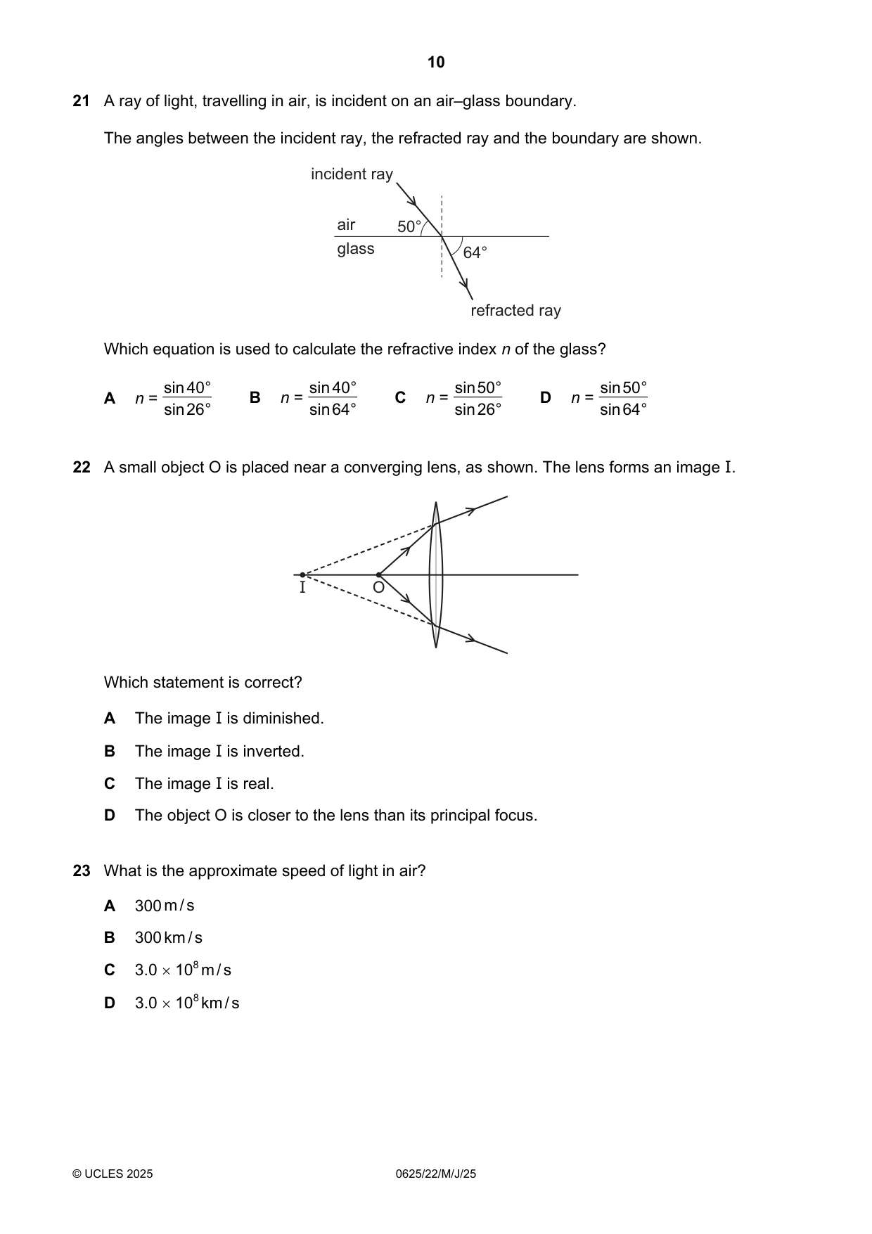 Cambridge IGCSE Physics 0625 2025 May/June Paper 2 · Variant 2 question paper, page 10 of 16