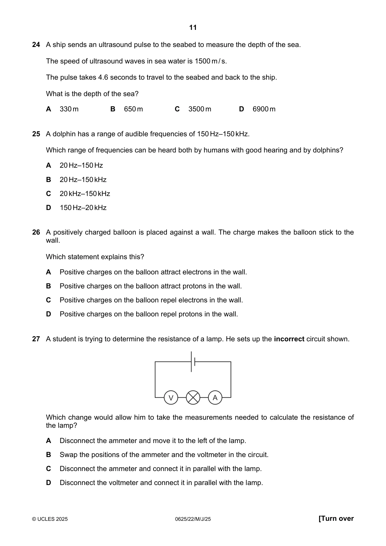 Cambridge IGCSE Physics 0625 2025 May/June Paper 2 · Variant 2 question paper, page 11 of 16