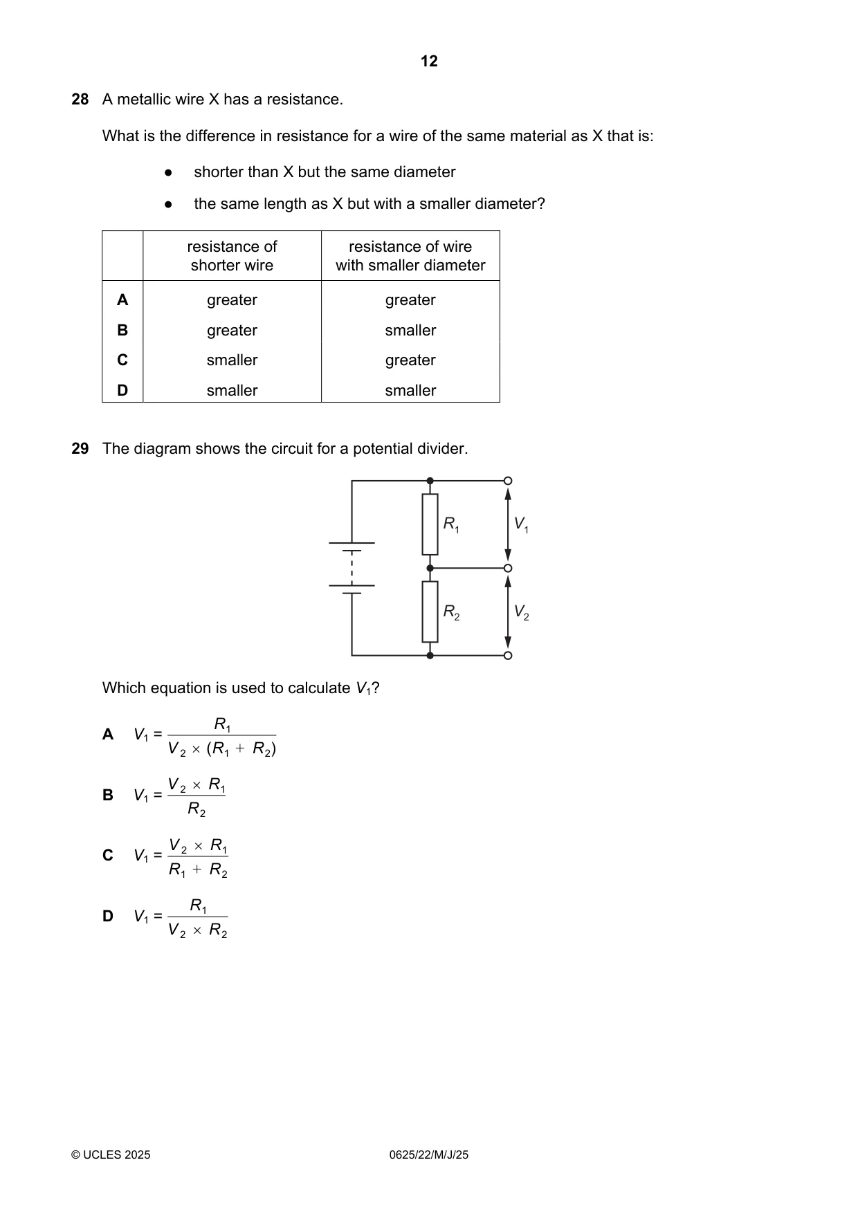 Cambridge IGCSE Physics 0625 2025 May/June Paper 2 · Variant 2 question paper, page 12 of 16