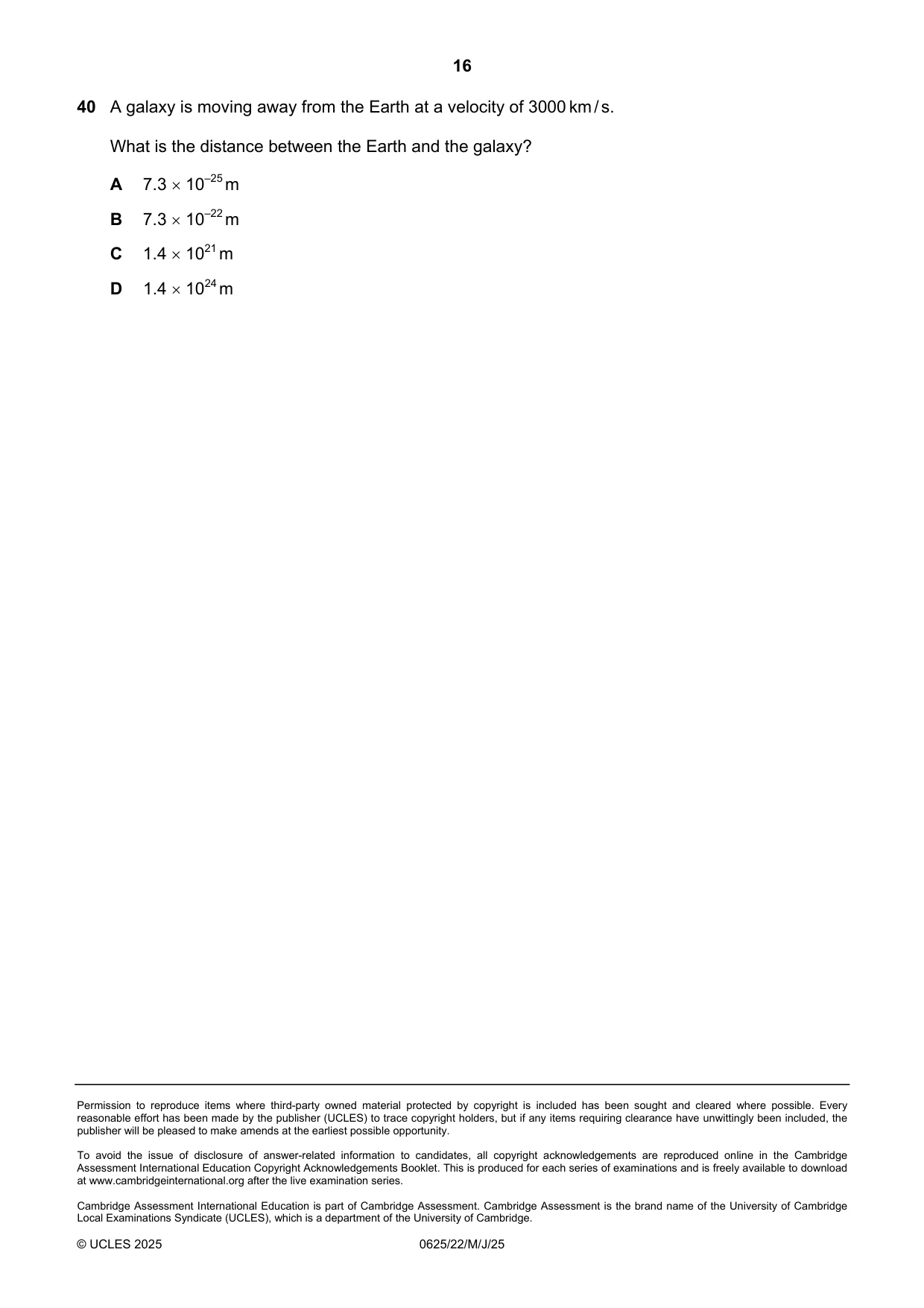 Cambridge IGCSE Physics 0625 2025 May/June Paper 2 · Variant 2 question paper, page 16 of 16