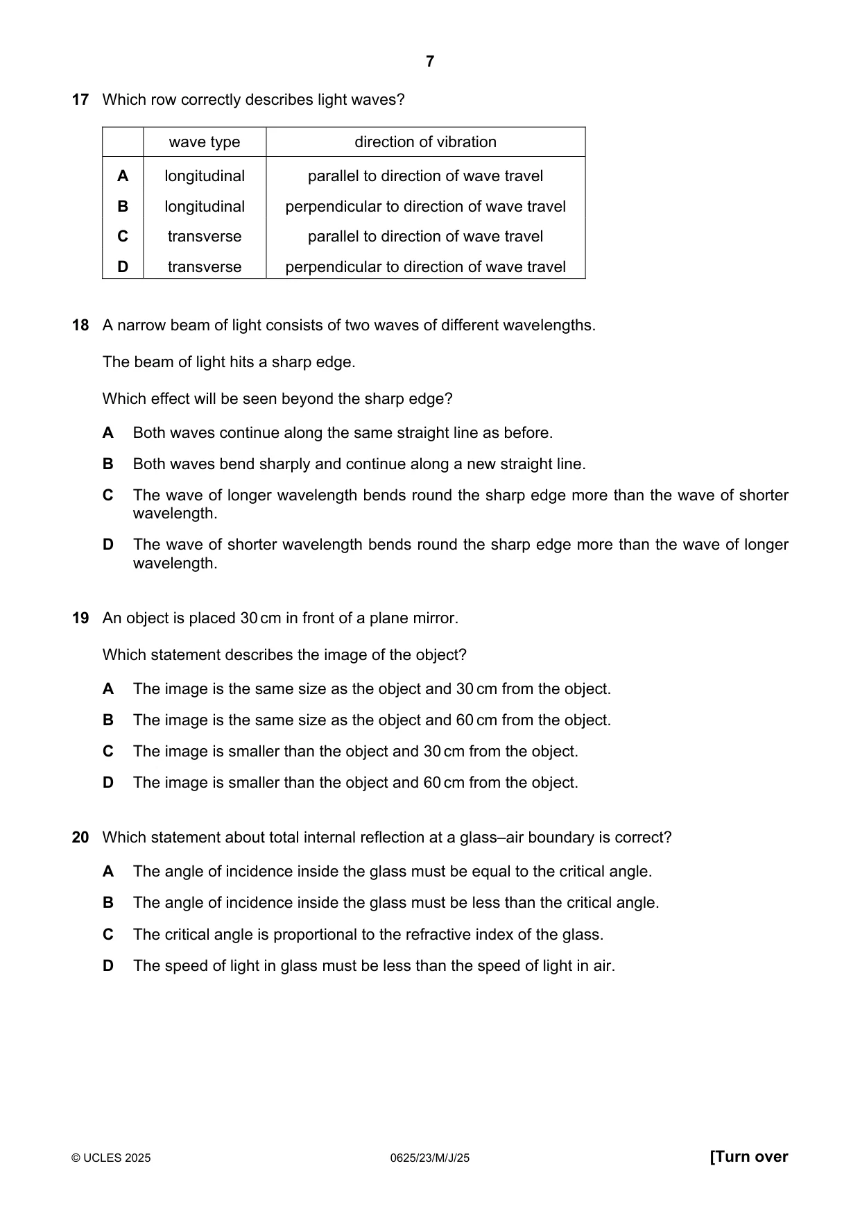 Cambridge IGCSE Physics 0625 2025 May/June Paper 2 · Variant 3 question paper, page 7 of 16