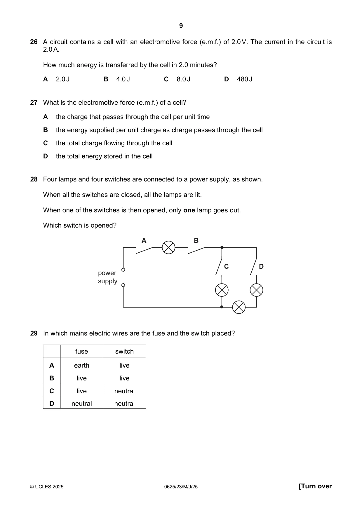 Cambridge IGCSE Physics 0625 2025 May/June Paper 2 · Variant 3 question paper, page 9 of 16