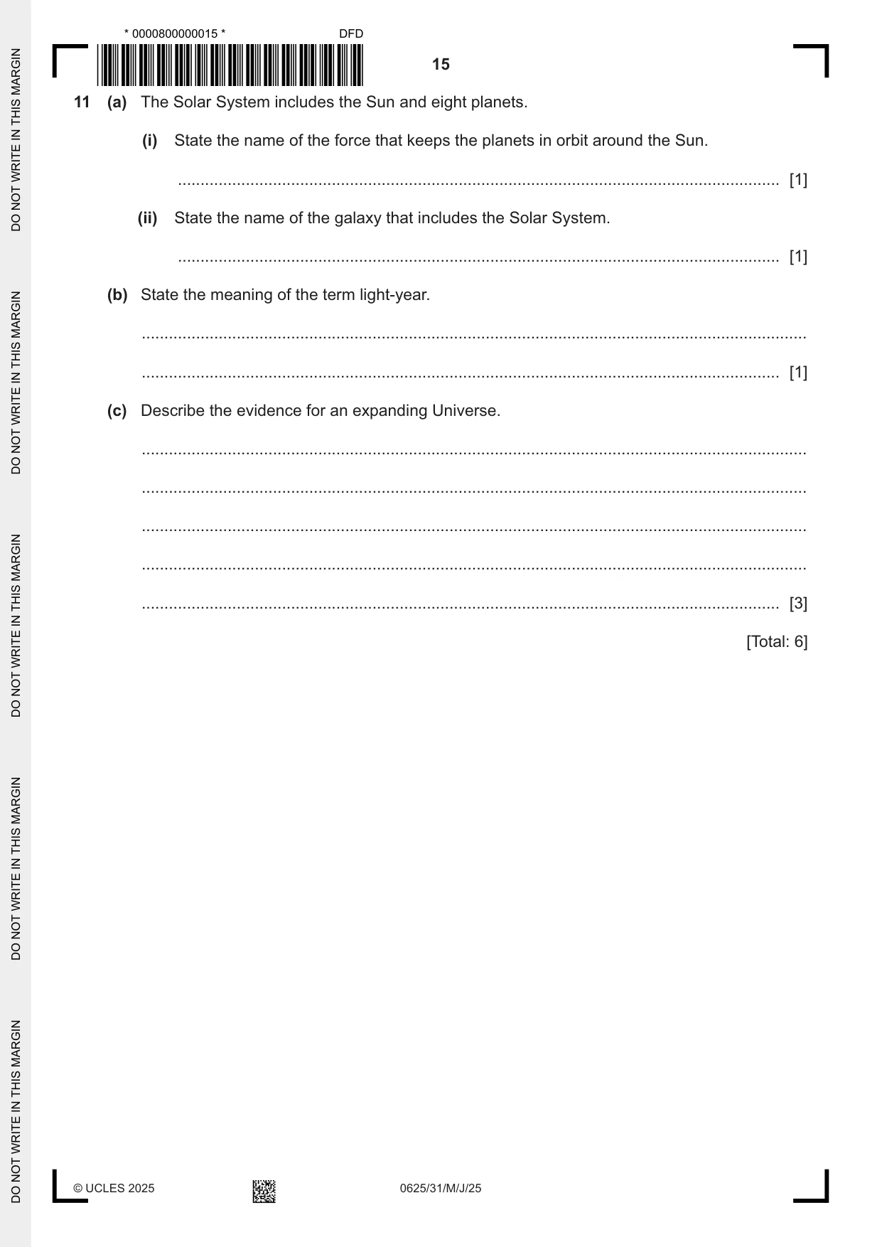 Cambridge IGCSE Physics 0625 2025 May/June Paper 3 · Variant 1 question paper, page 15 of 16