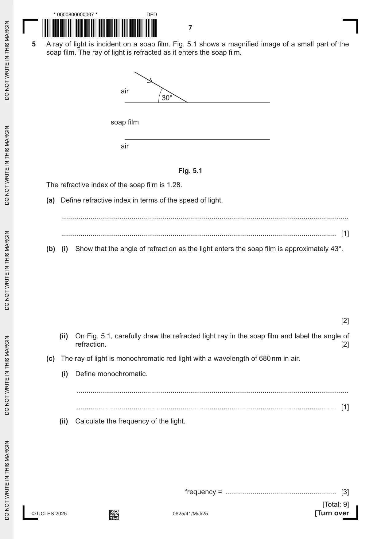 Cambridge IGCSE Physics 0625 2025 May/June Paper 4 · Variant 1 question paper, page 7 of 16