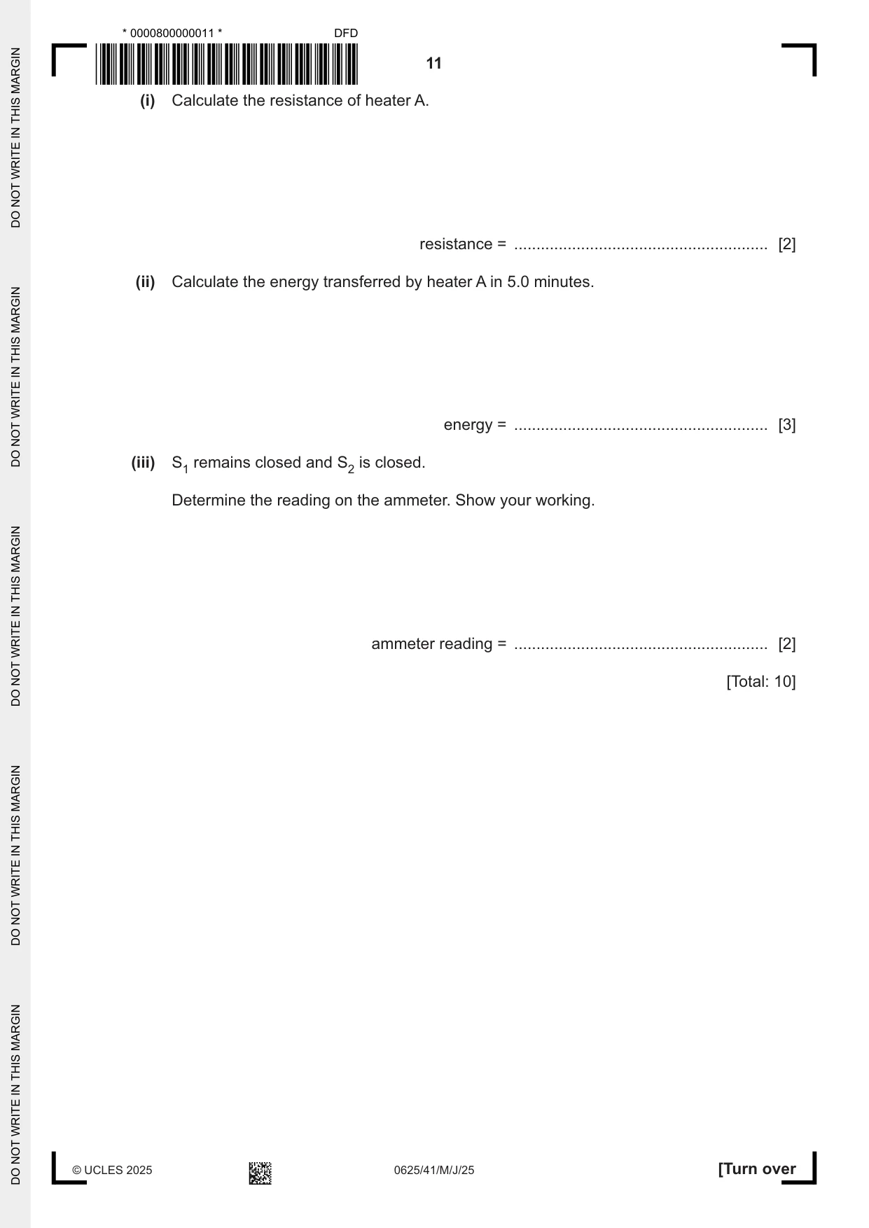Cambridge IGCSE Physics 0625 2025 May/June Paper 4 · Variant 1 question paper, page 11 of 16