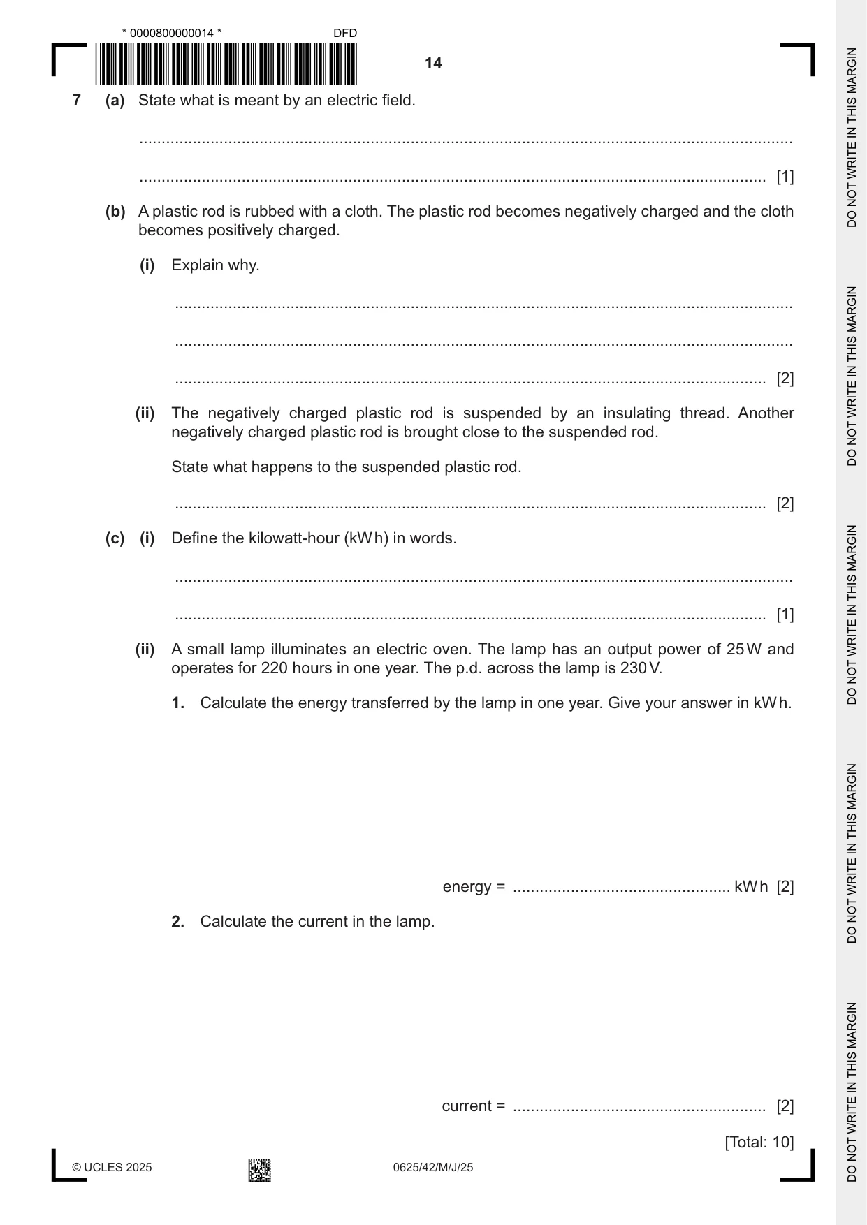 Cambridge IGCSE Physics 0625 2025 May/June Paper 4 · Variant 2 question paper, page 14 of 20