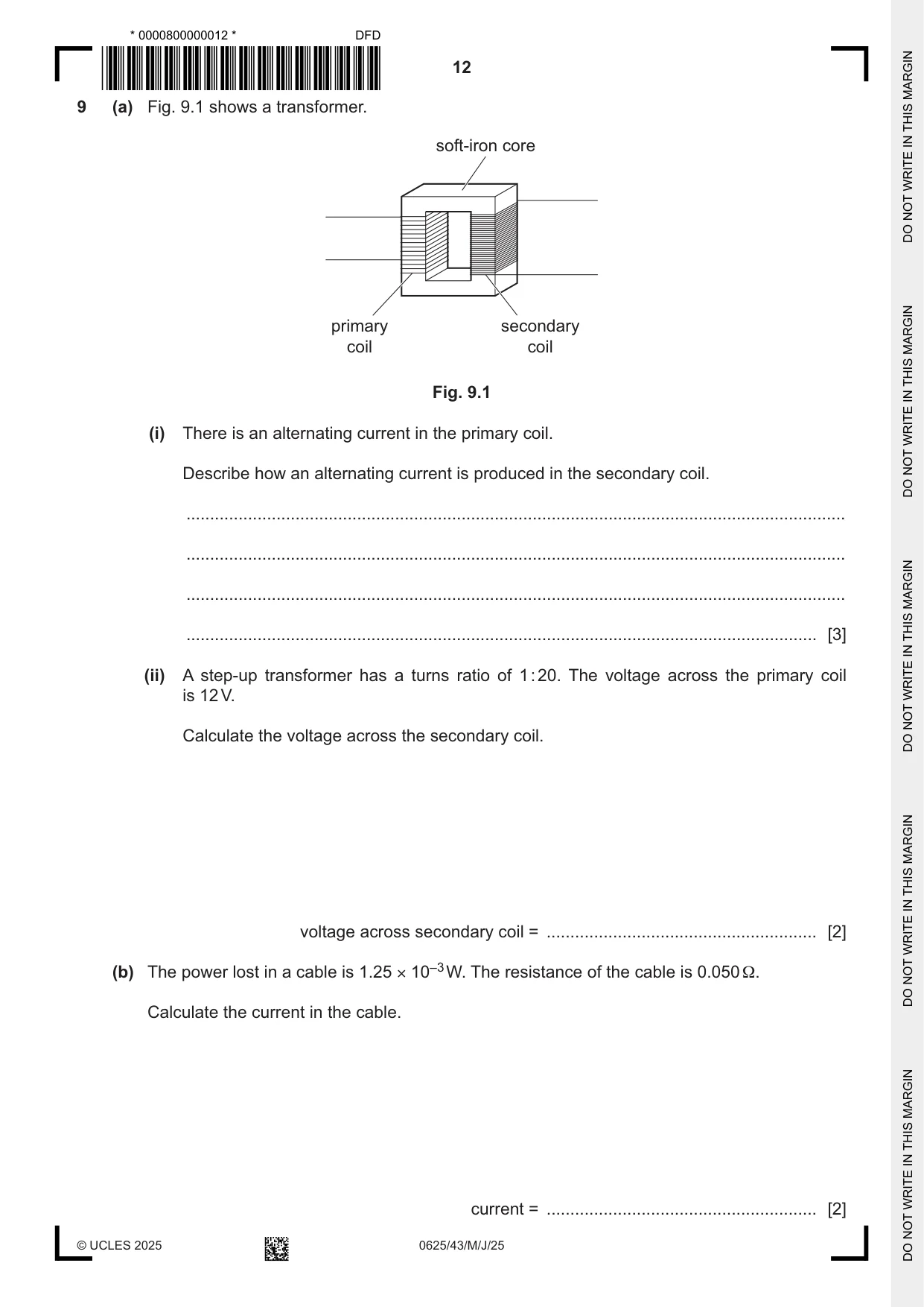 Cambridge IGCSE Physics 0625 2025 May/June Paper 4 · Variant 3 question paper, page 12 of 16