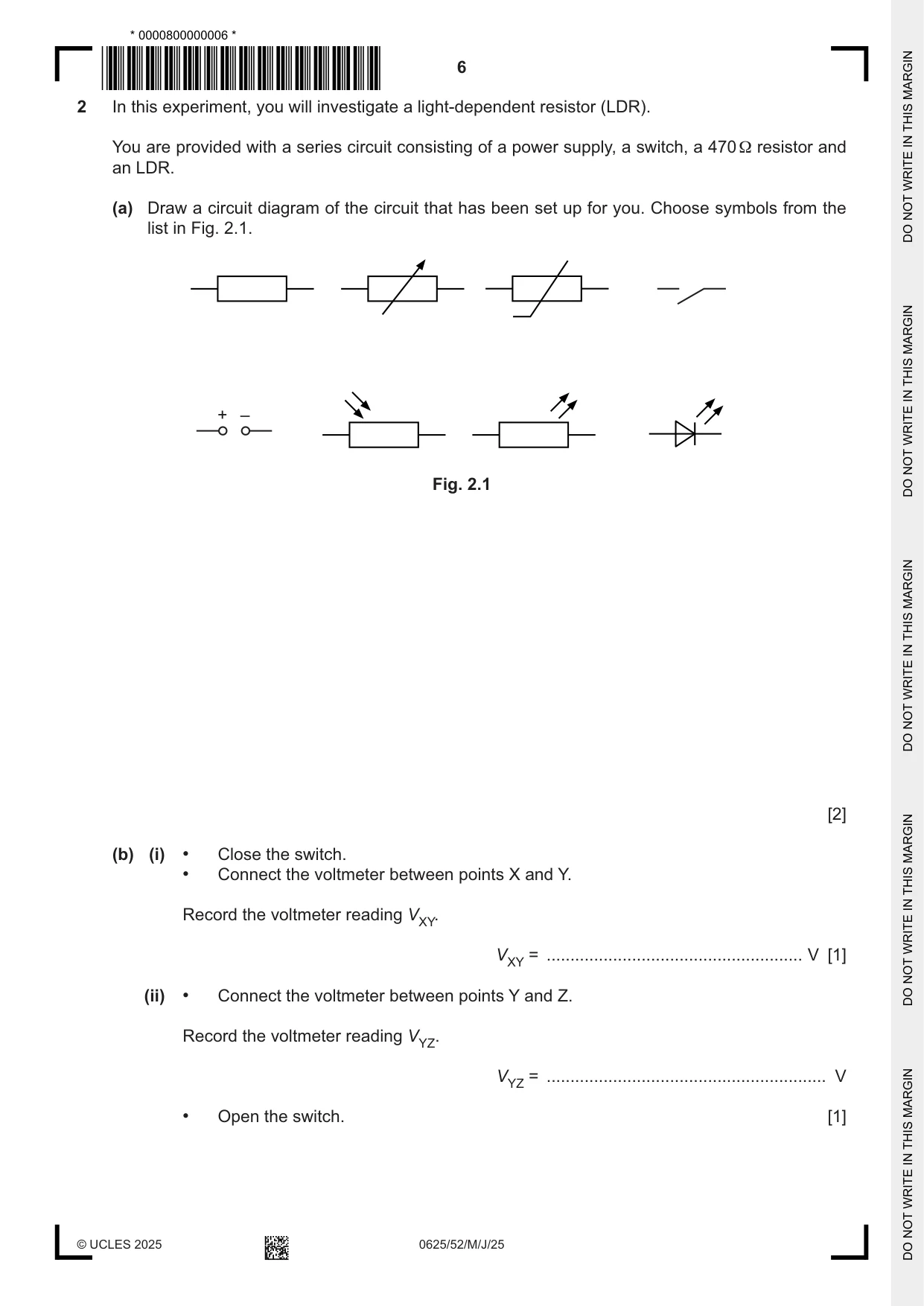 Cambridge IGCSE Physics 0625 2025 May/June Paper 5 · Variant 2 question paper, page 6 of 16