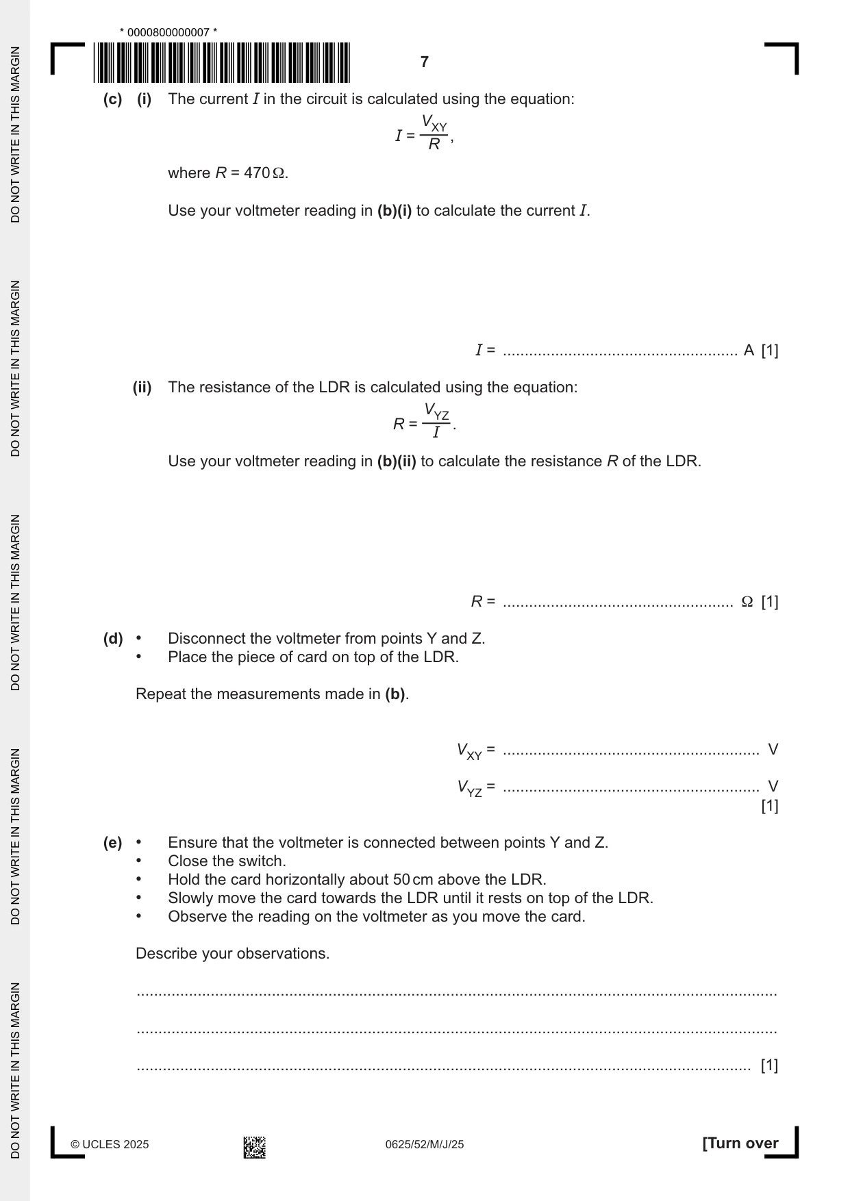 Cambridge IGCSE Physics 0625 2025 May/June Paper 5 · Variant 2 question paper, page 7 of 16
