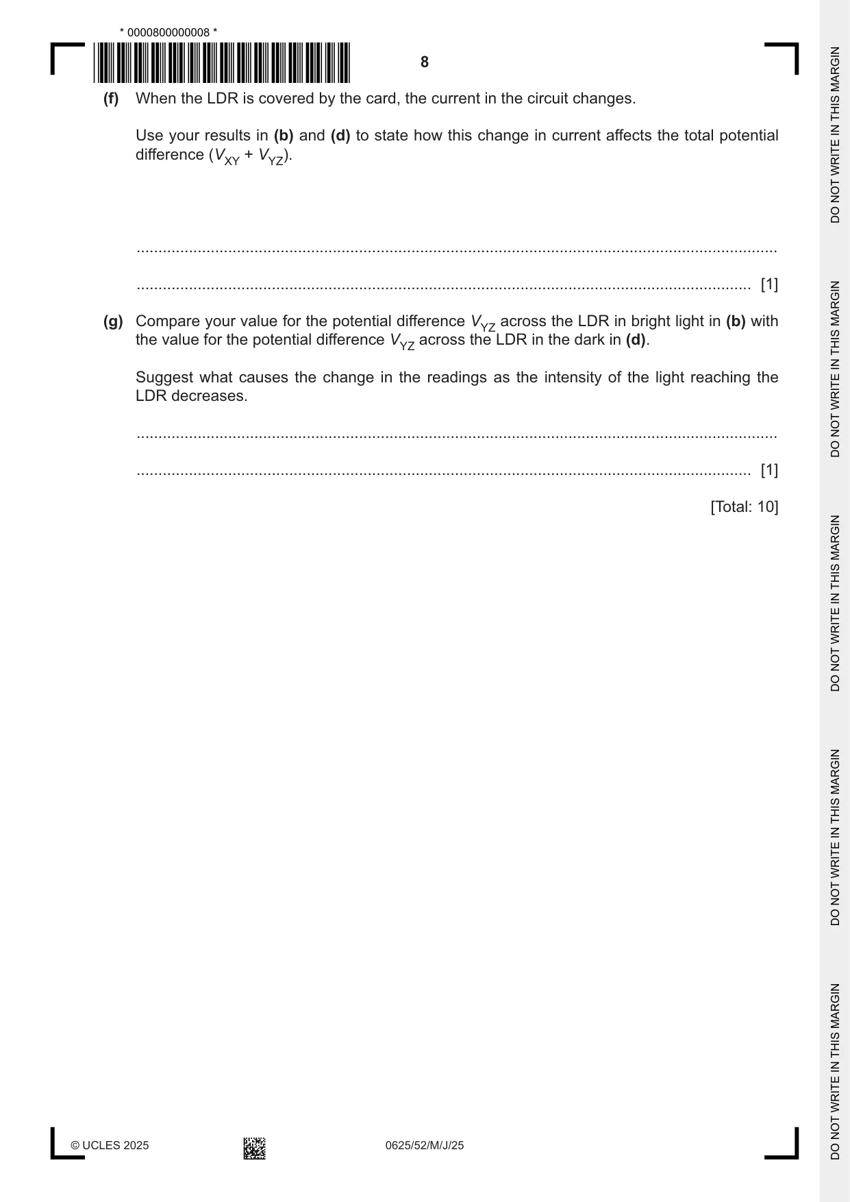 Cambridge IGCSE Physics 0625 2025 May/June Paper 5 · Variant 2 question paper, page 8 of 16