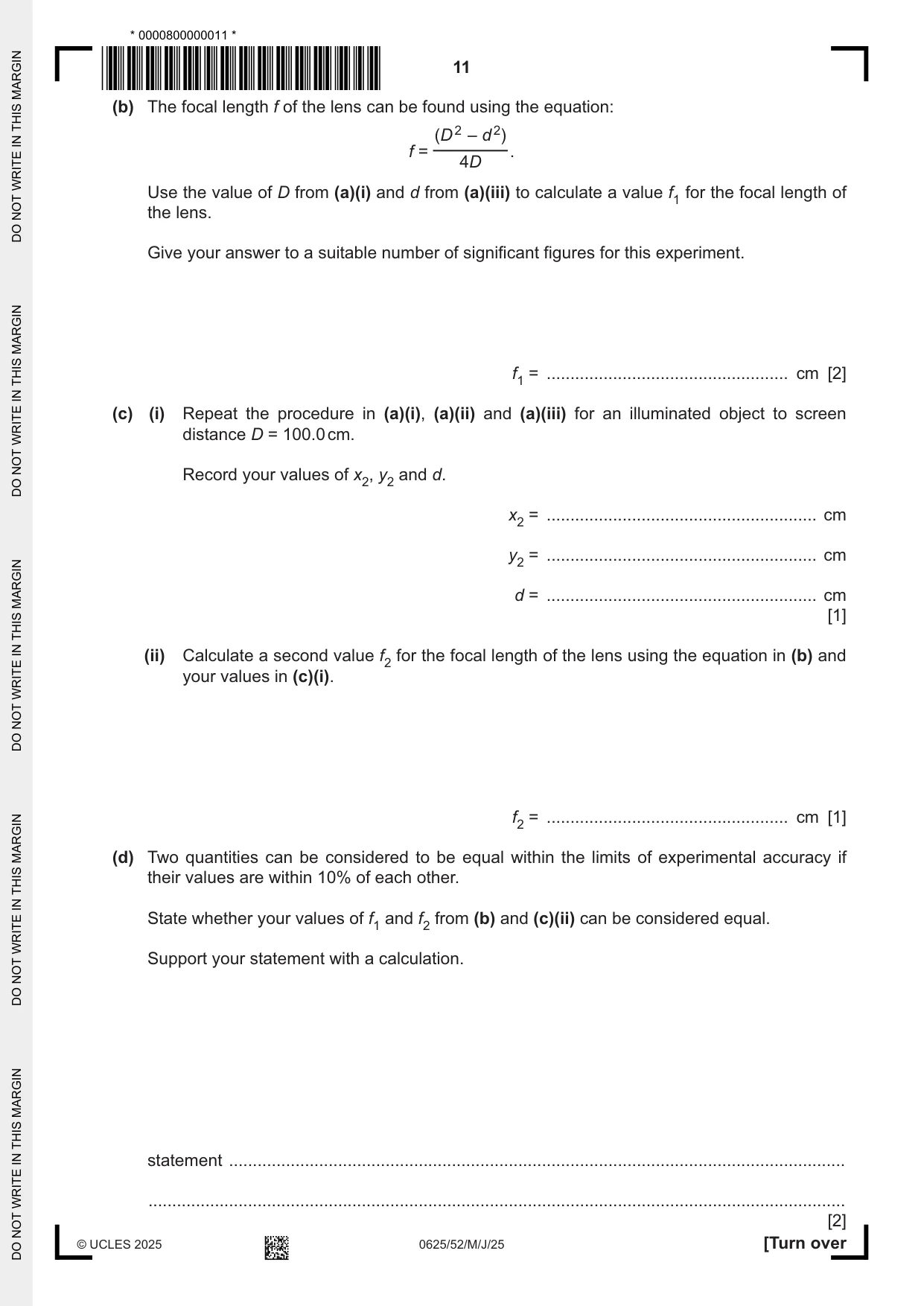 Cambridge IGCSE Physics 0625 2025 May/June Paper 5 · Variant 2 question paper, page 11 of 16