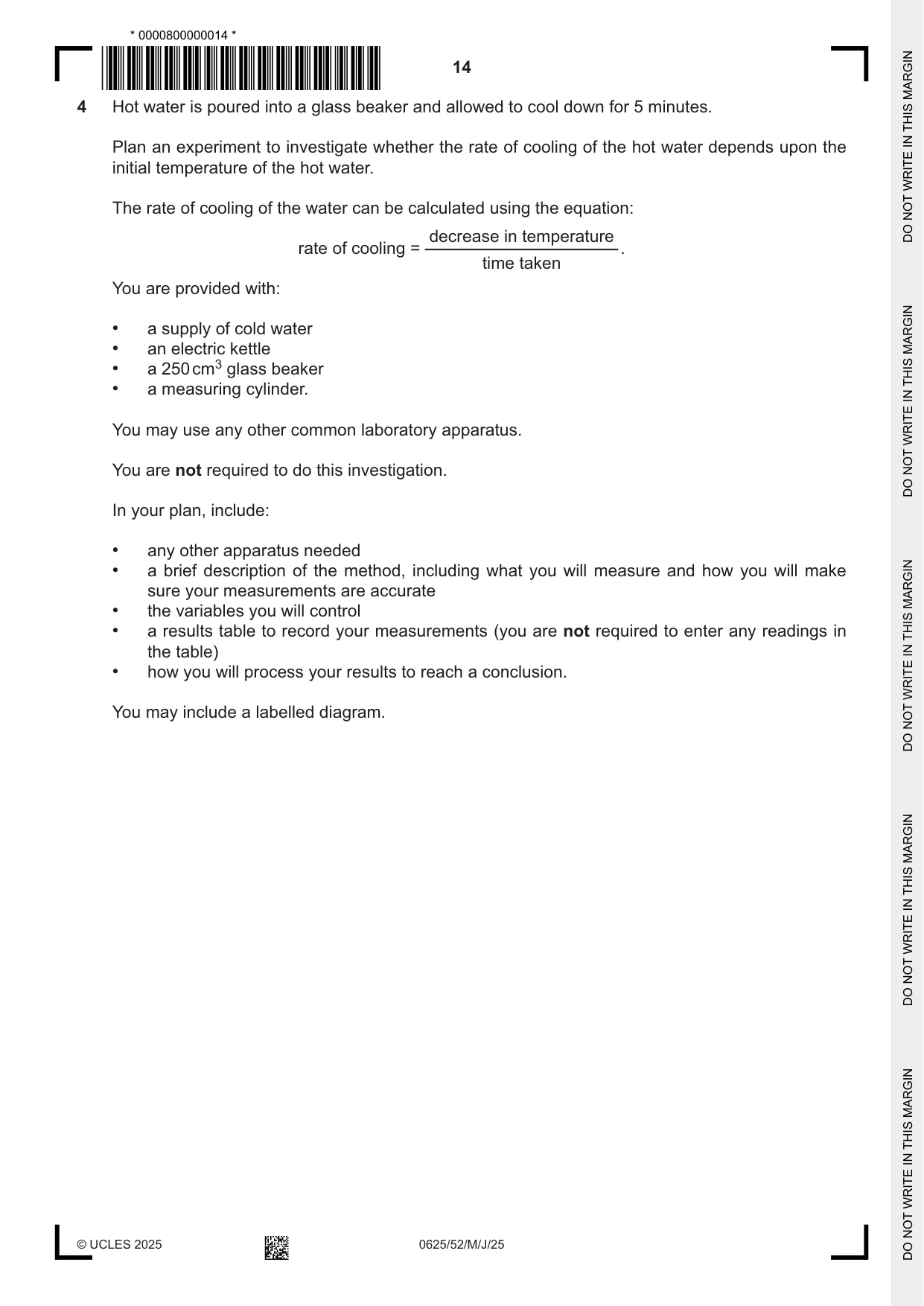 Cambridge IGCSE Physics 0625 2025 May/June Paper 5 · Variant 2 question paper, page 14 of 16