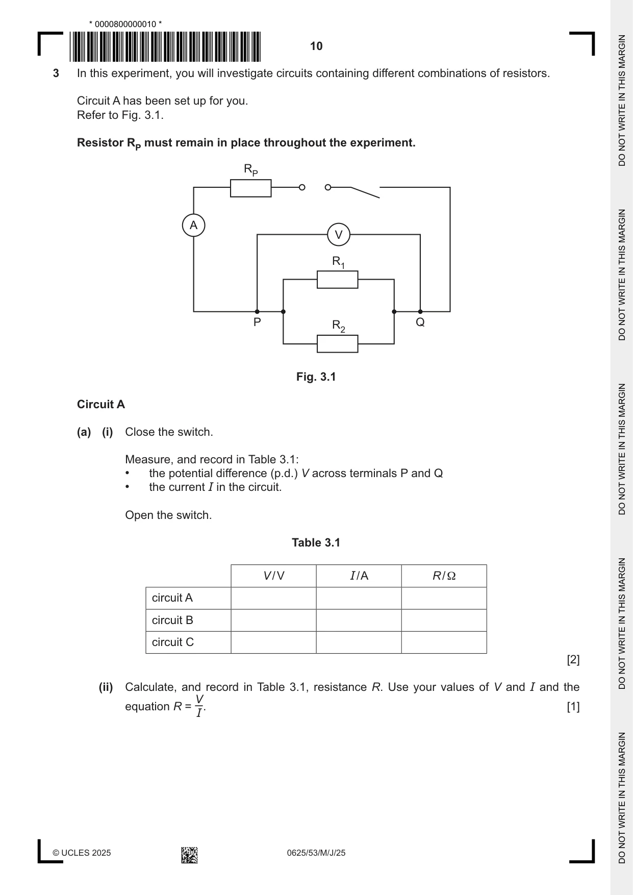 Cambridge IGCSE Physics 0625 2025 May/June Paper 5 · Variant 3 question paper, page 10 of 16