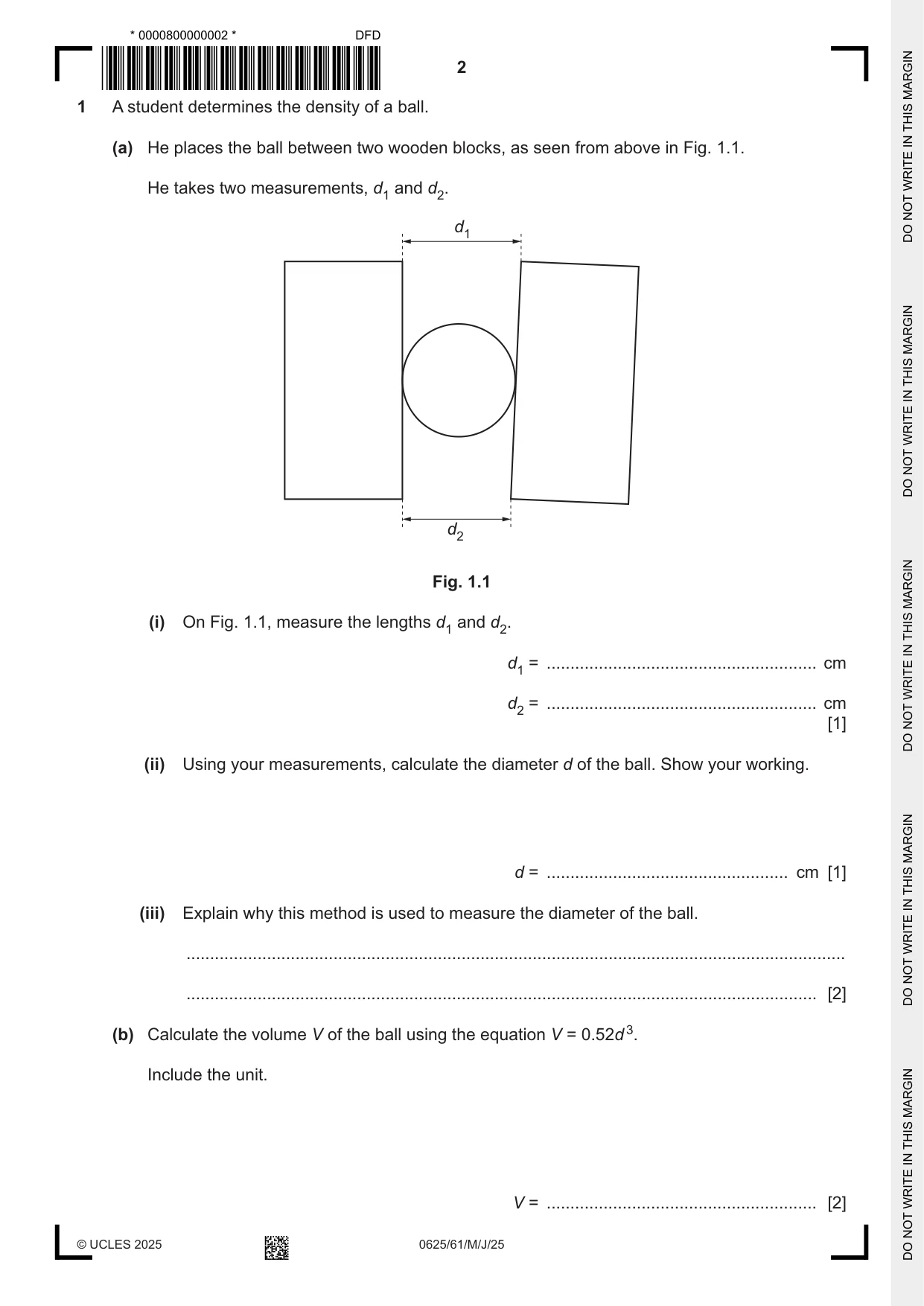 Cambridge IGCSE Physics 0625 2025 May/June Paper 6 · Variant 1 question paper, page 2 of 12