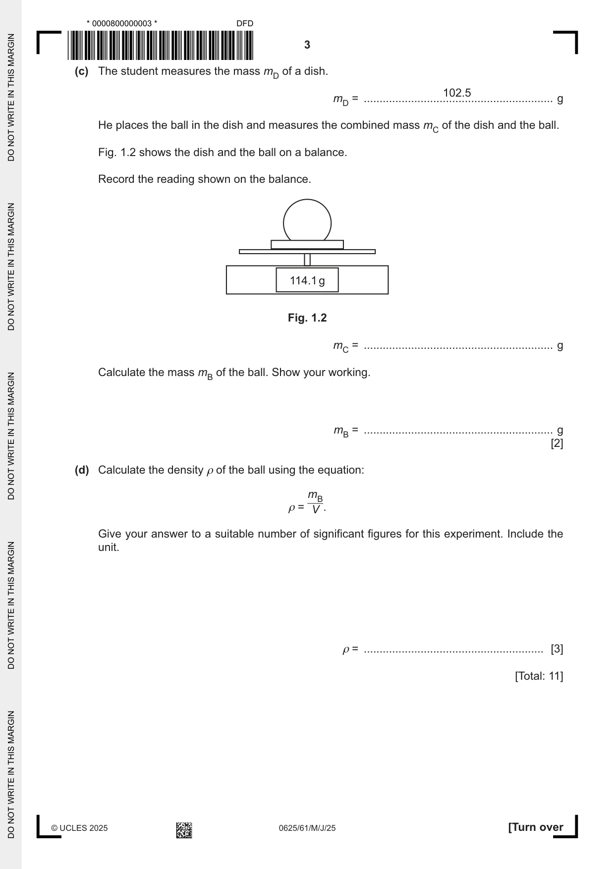 Cambridge IGCSE Physics 0625 2025 May/June Paper 6 · Variant 1 question paper, page 3 of 12