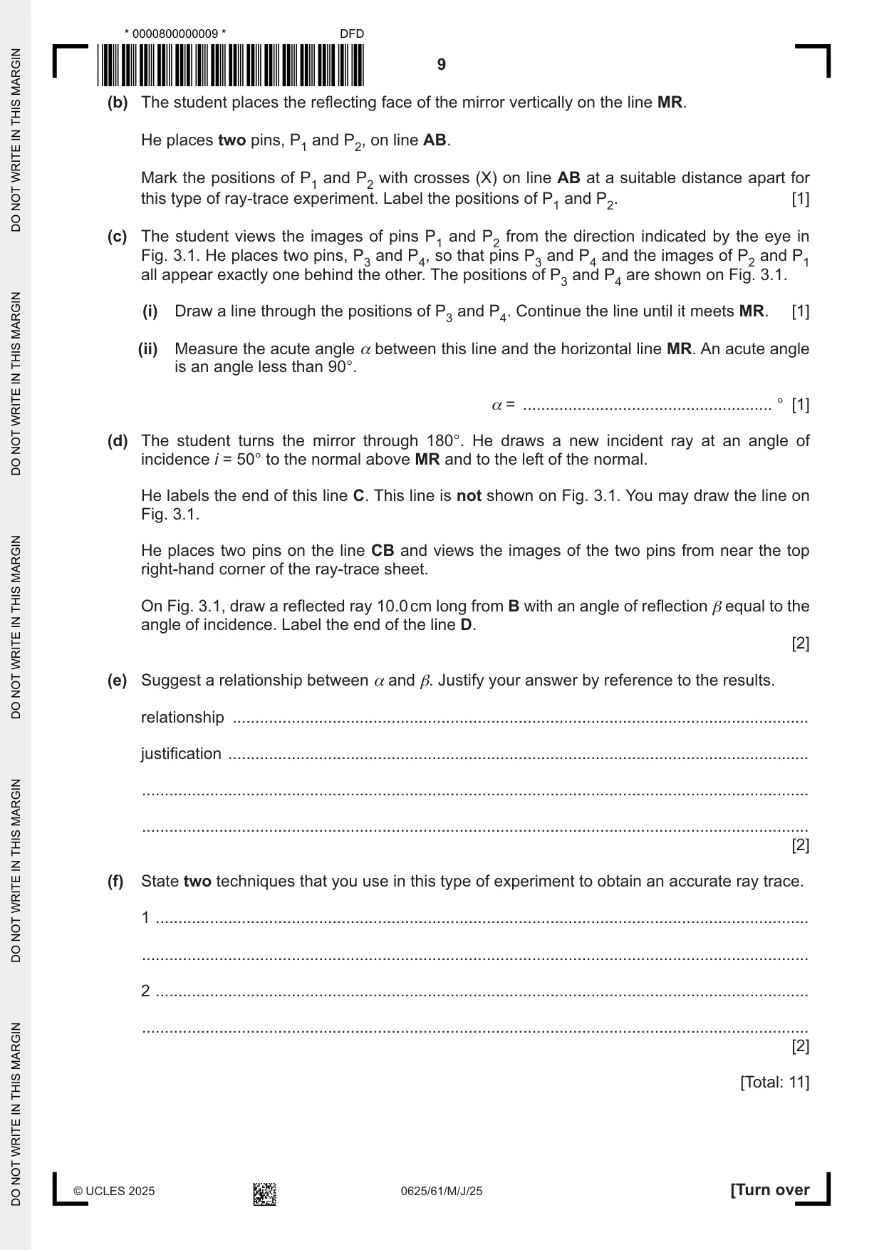 Cambridge IGCSE Physics 0625 2025 May/June Paper 6 · Variant 1 question paper, page 9 of 12