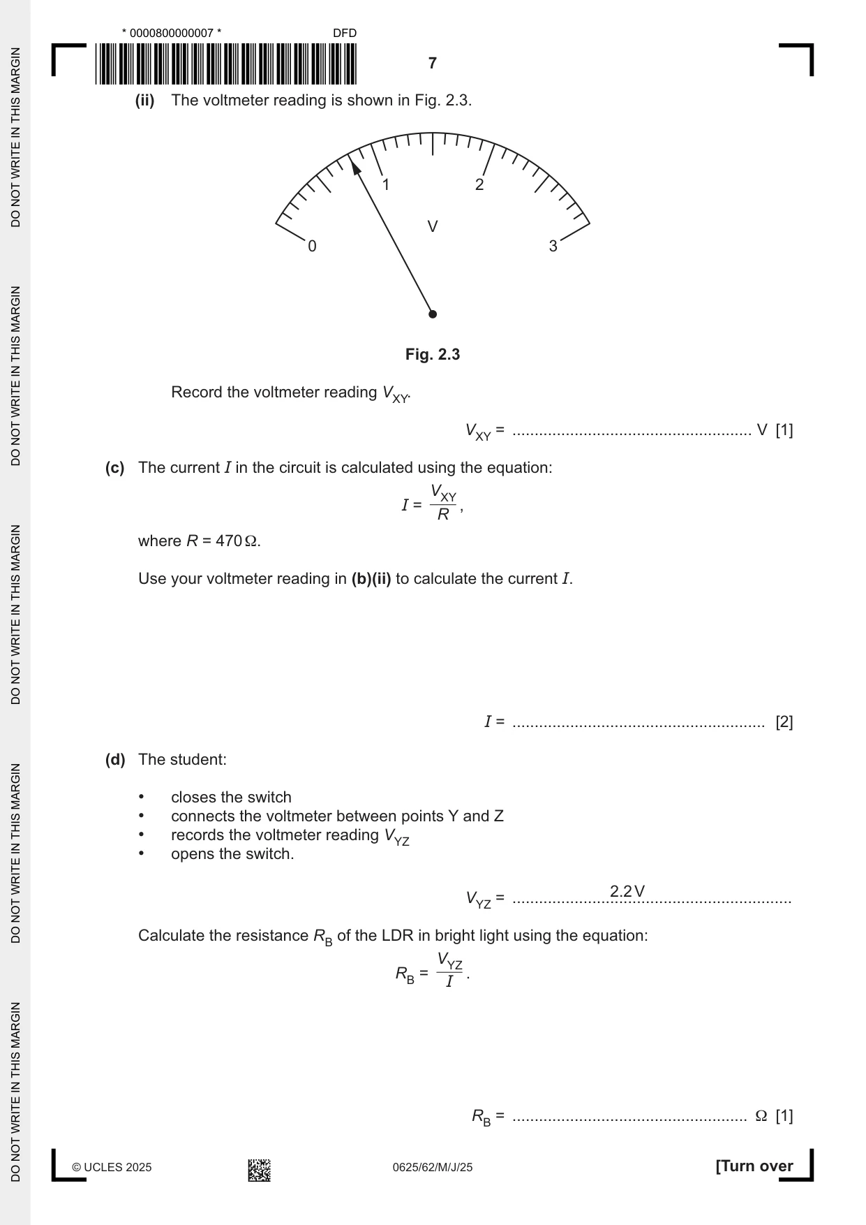 Cambridge IGCSE Physics 0625 2025 May/June Paper 6 · Variant 2 question paper, page 7 of 16