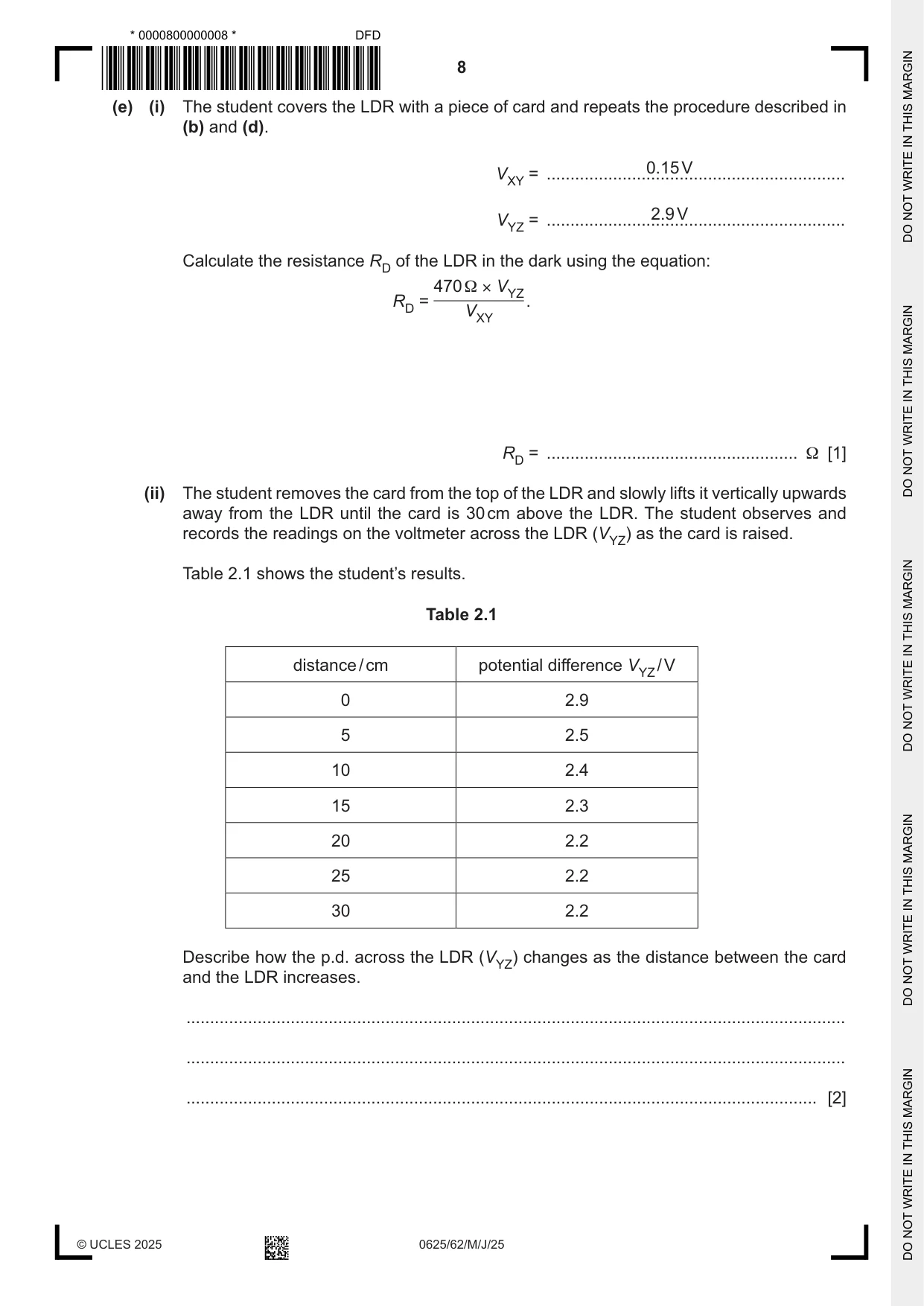 Cambridge IGCSE Physics 0625 2025 May/June Paper 6 · Variant 2 question paper, page 8 of 16