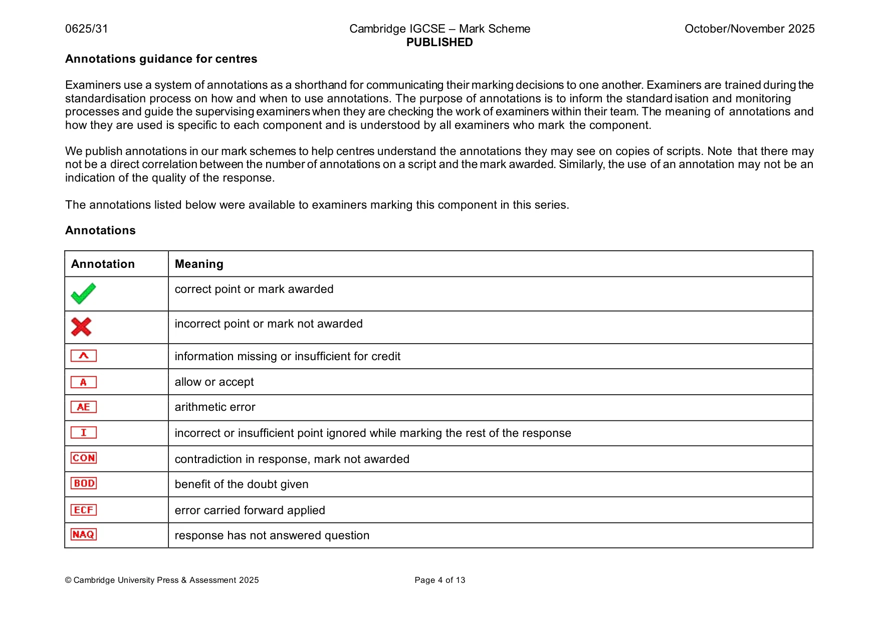Mark scheme, page 4 of 13