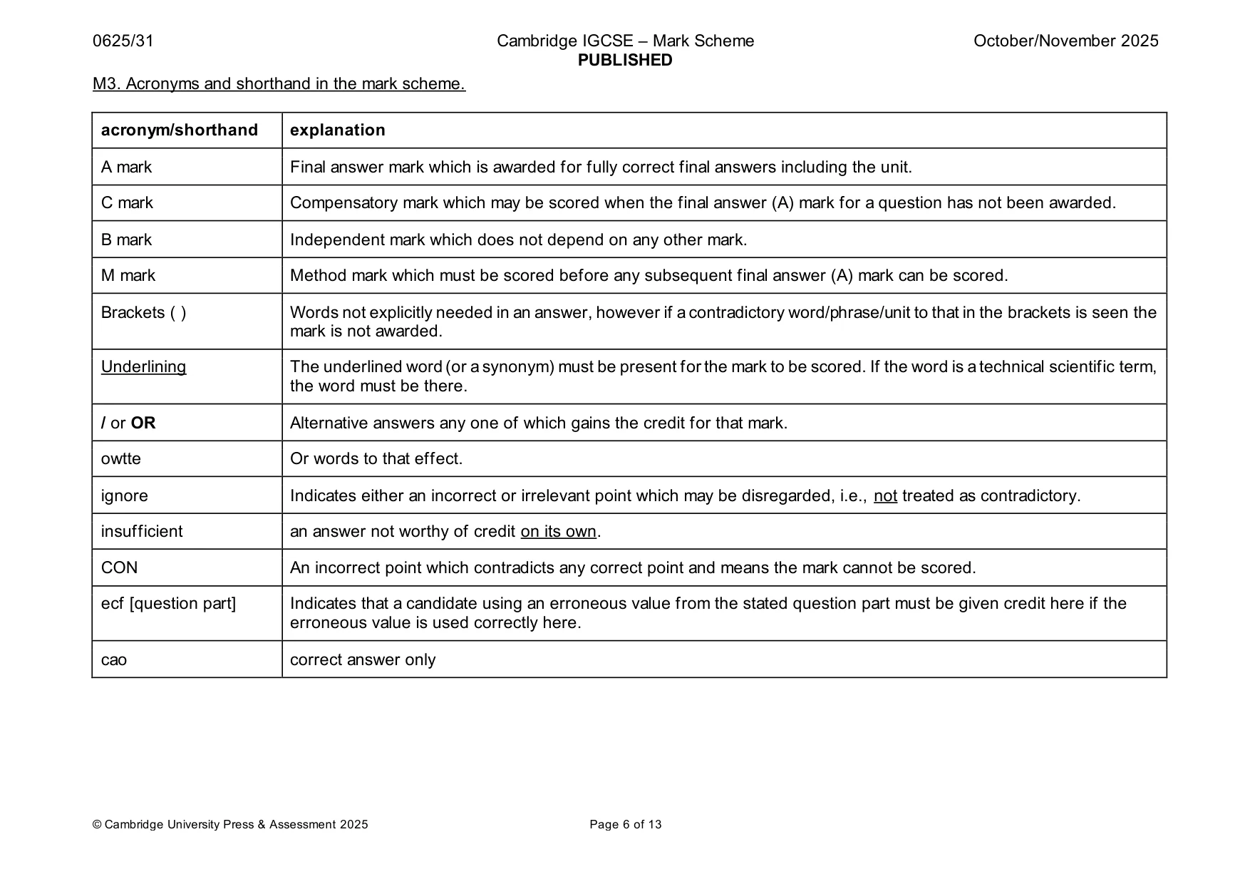 Mark scheme, page 6 of 13