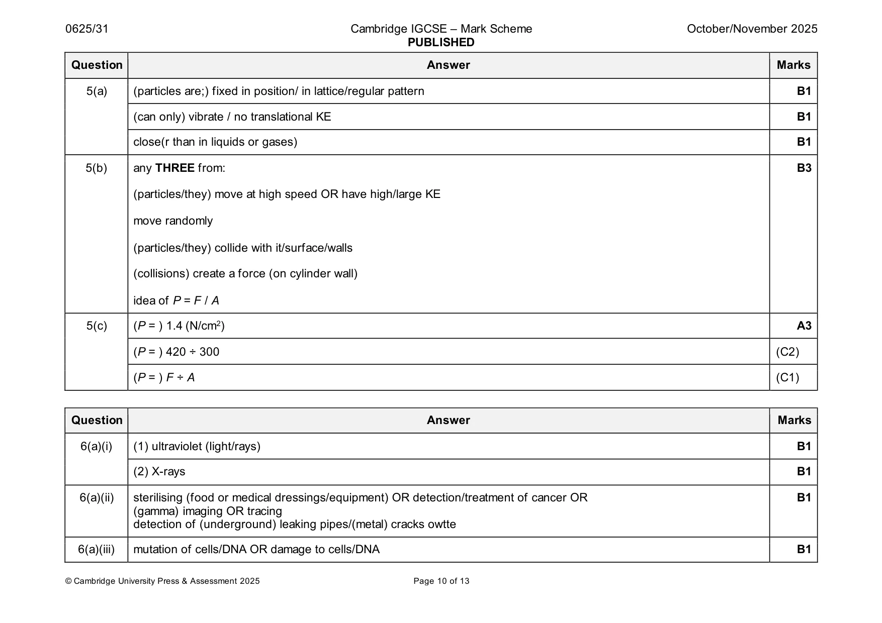 Mark scheme, page 10 of 13