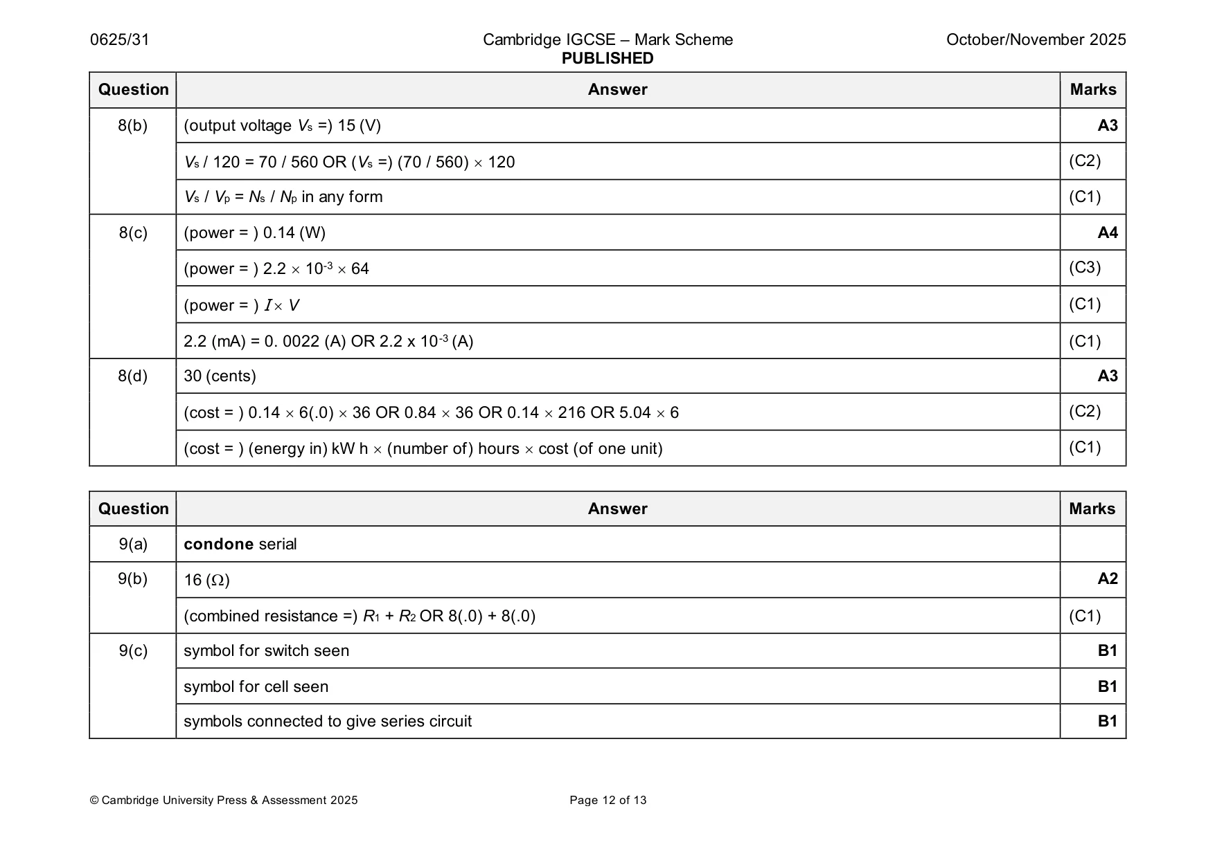 Mark scheme, page 12 of 13