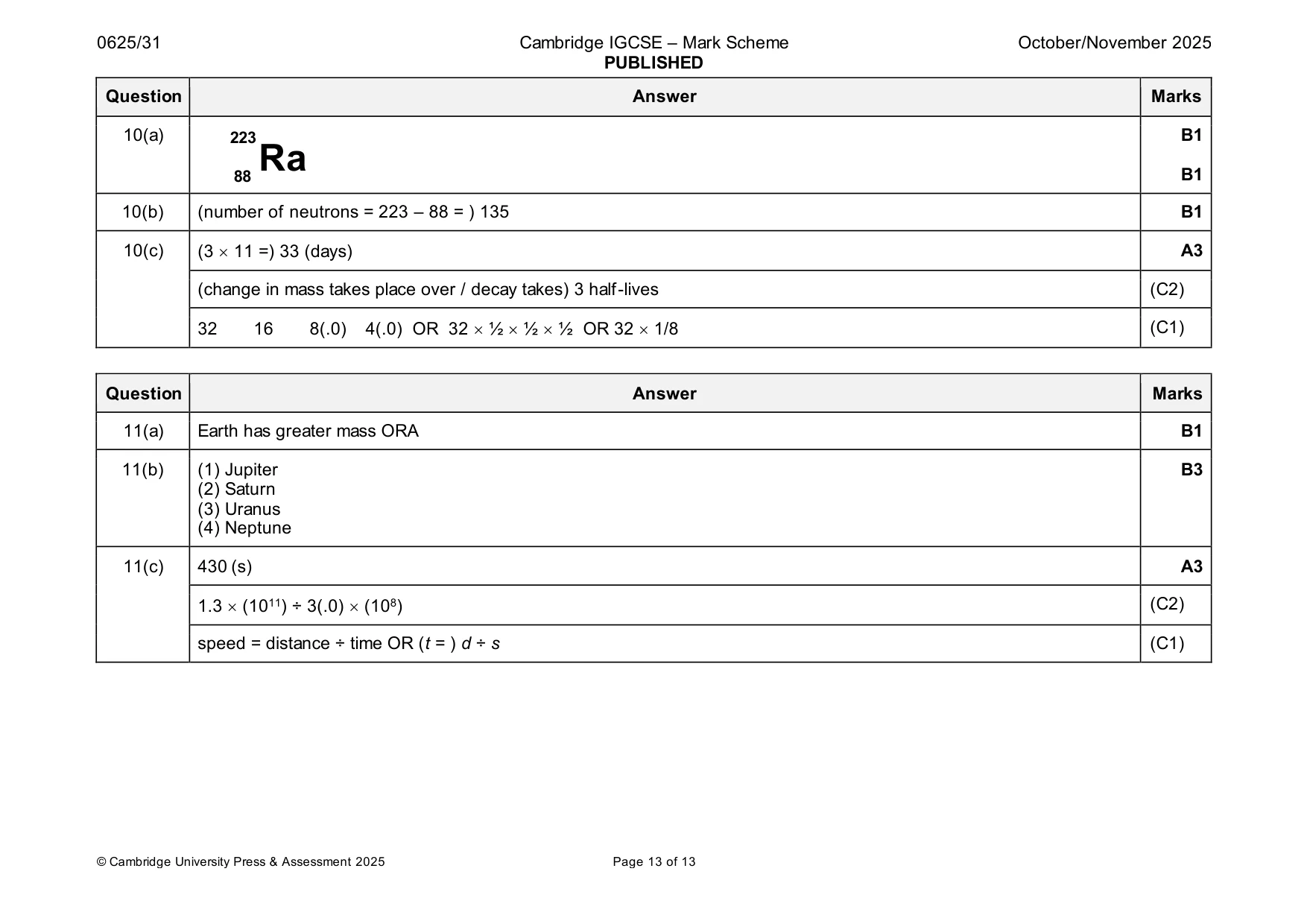 Mark scheme, page 13 of 13