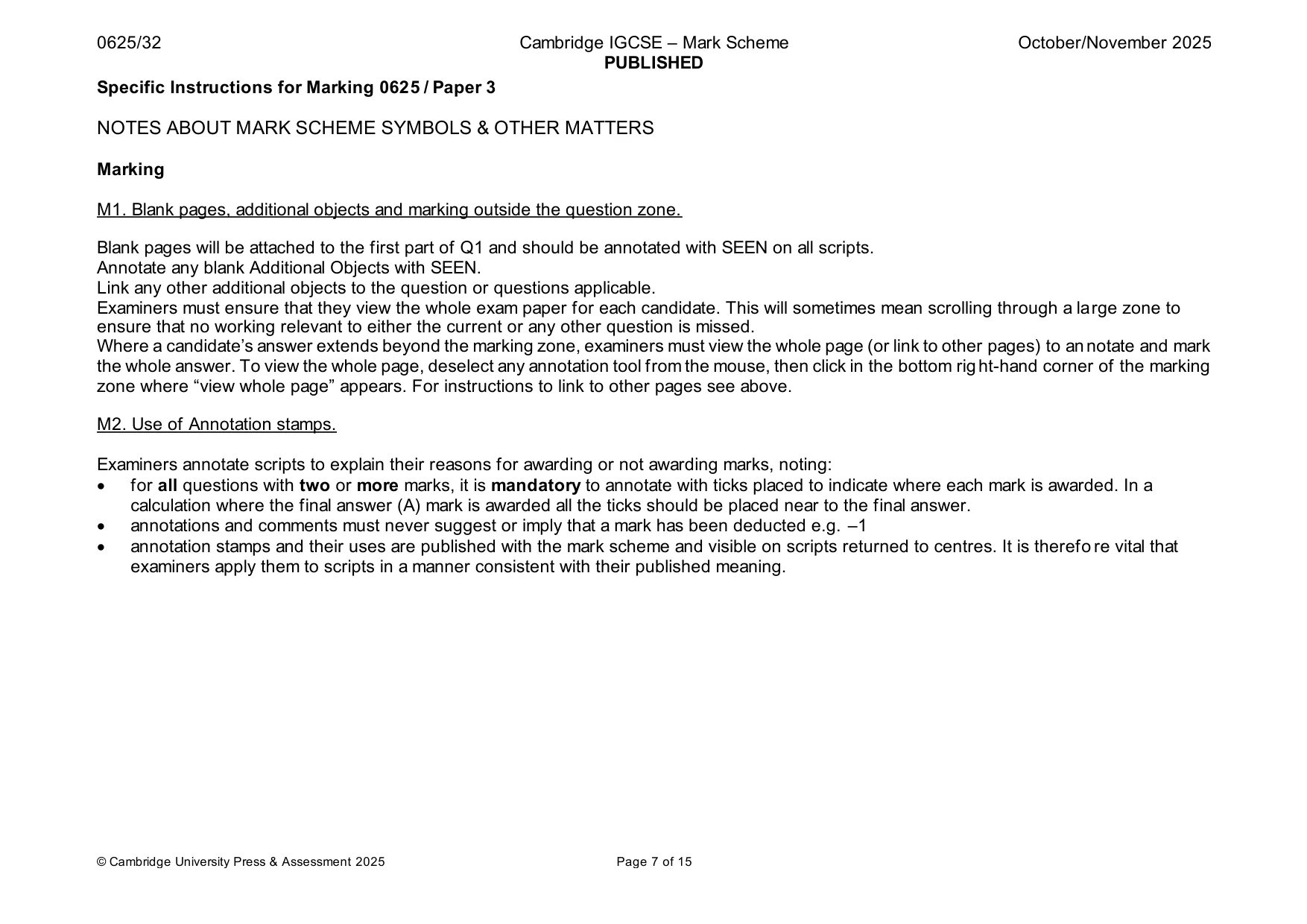 Mark scheme, page 7 of 15