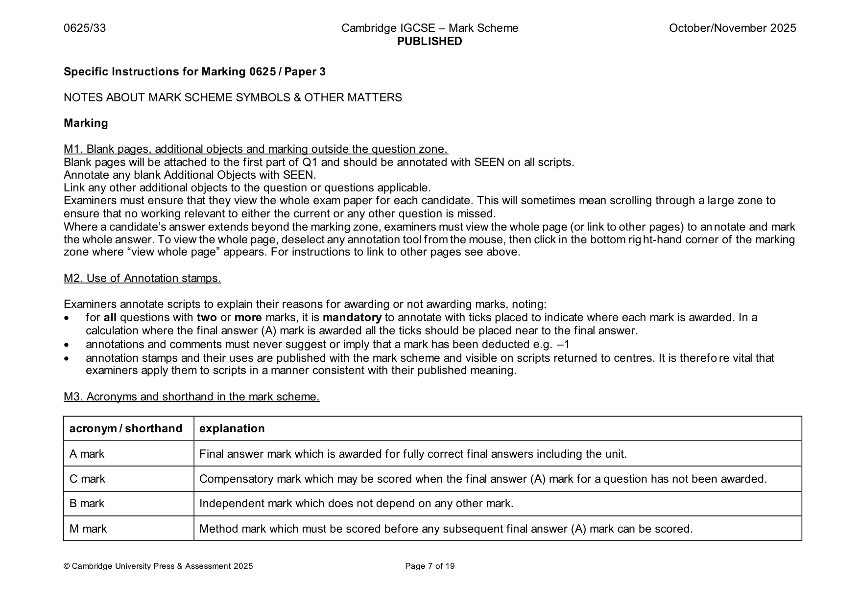 Mark scheme, page 7 of 19