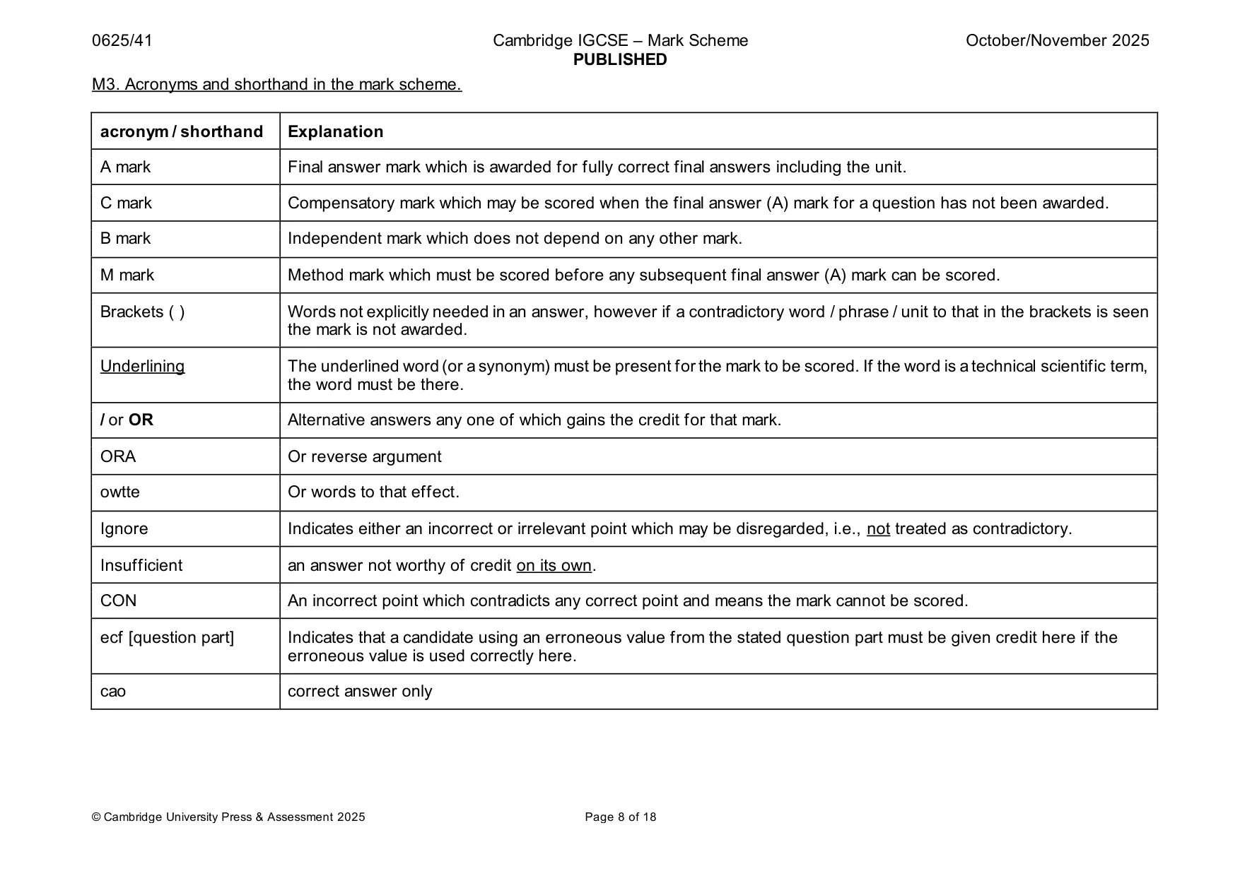Mark scheme, page 8 of 18