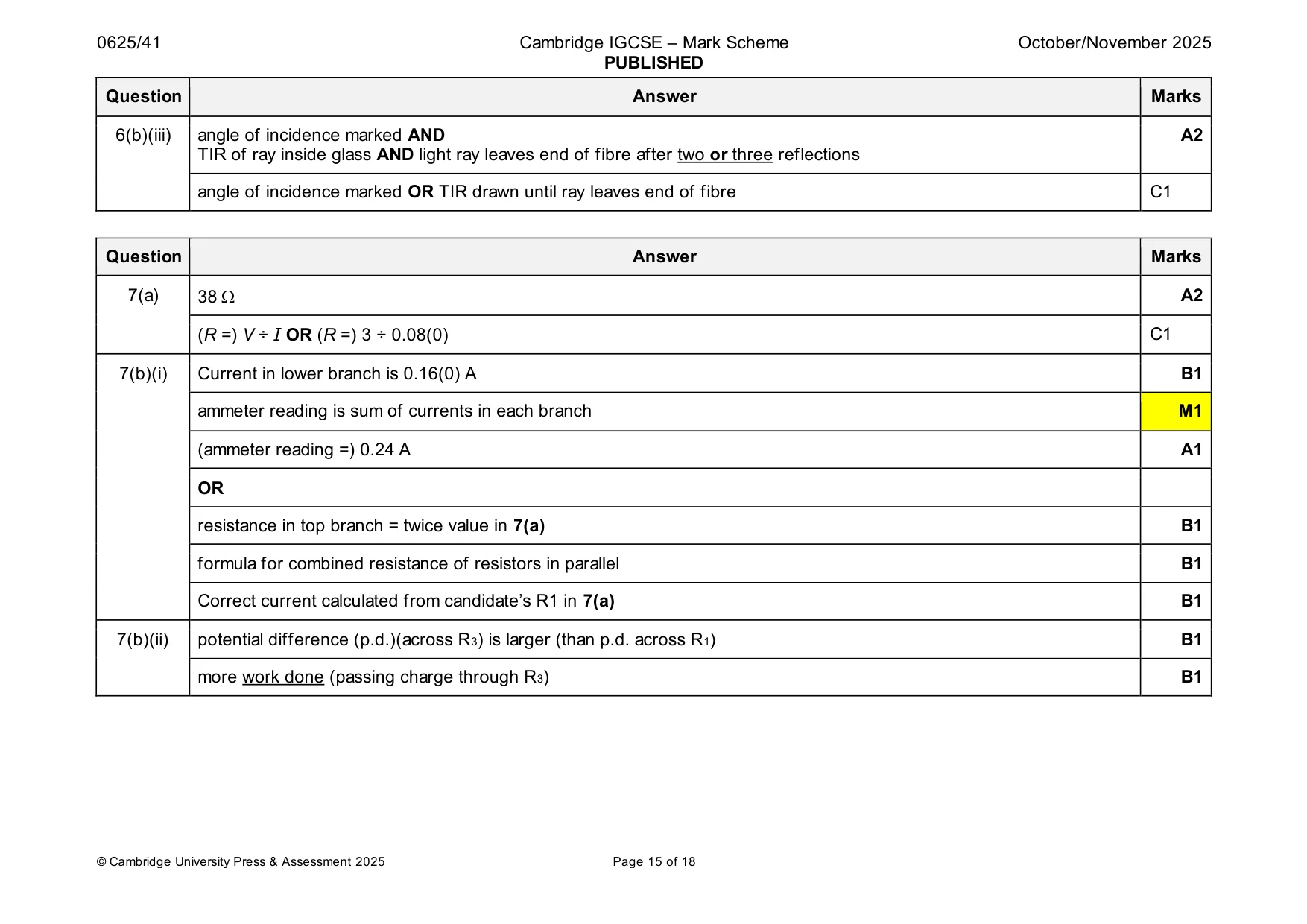 Mark scheme, page 15 of 18