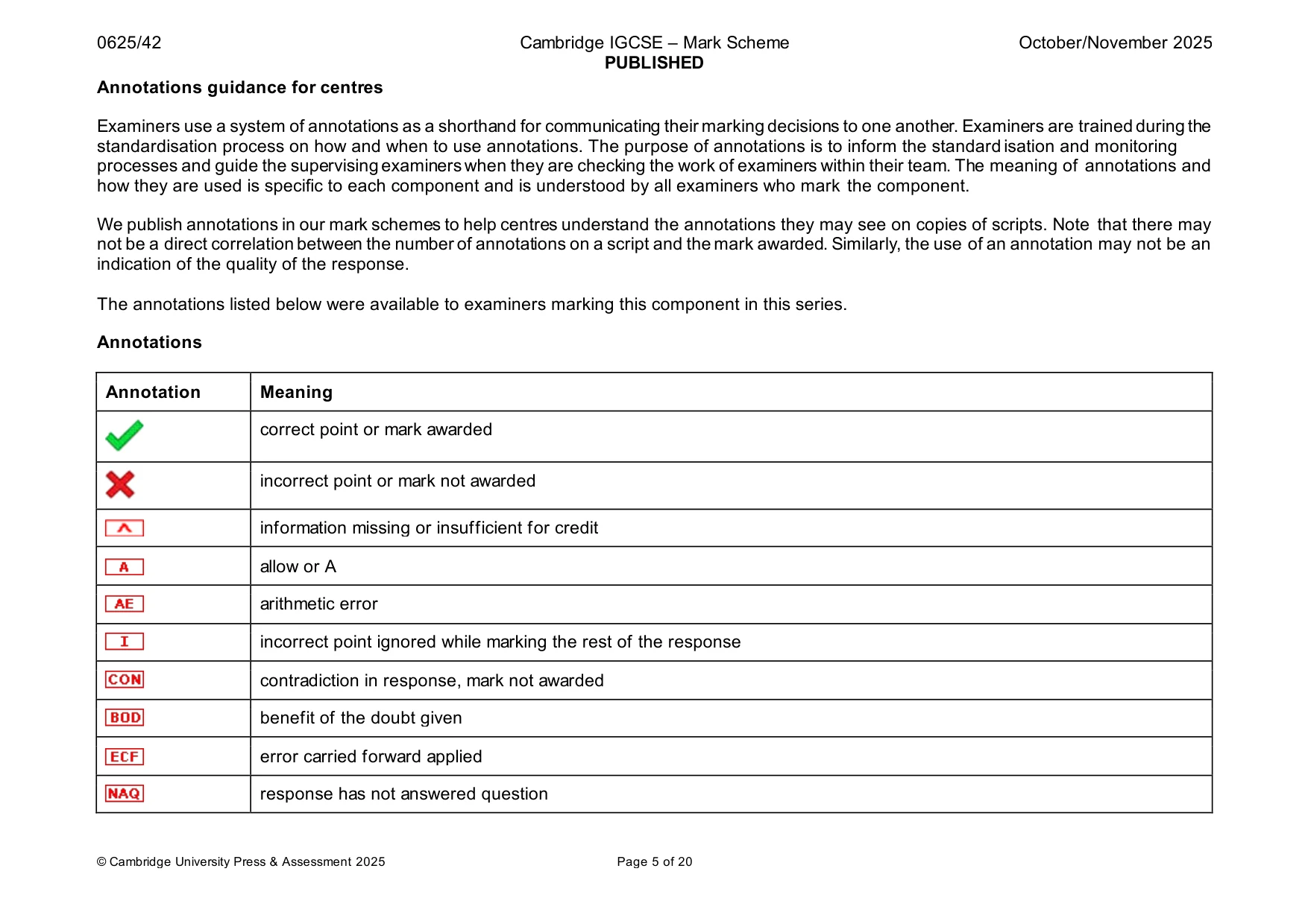 Mark scheme, page 5 of 20