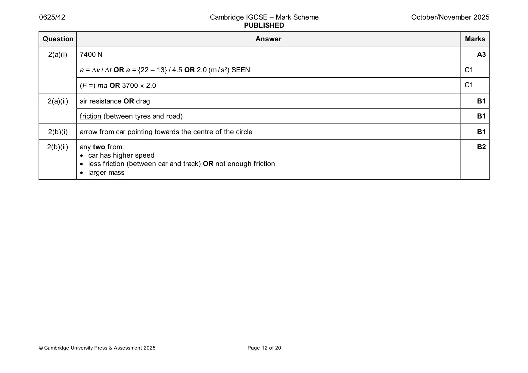 Mark scheme, page 12 of 20