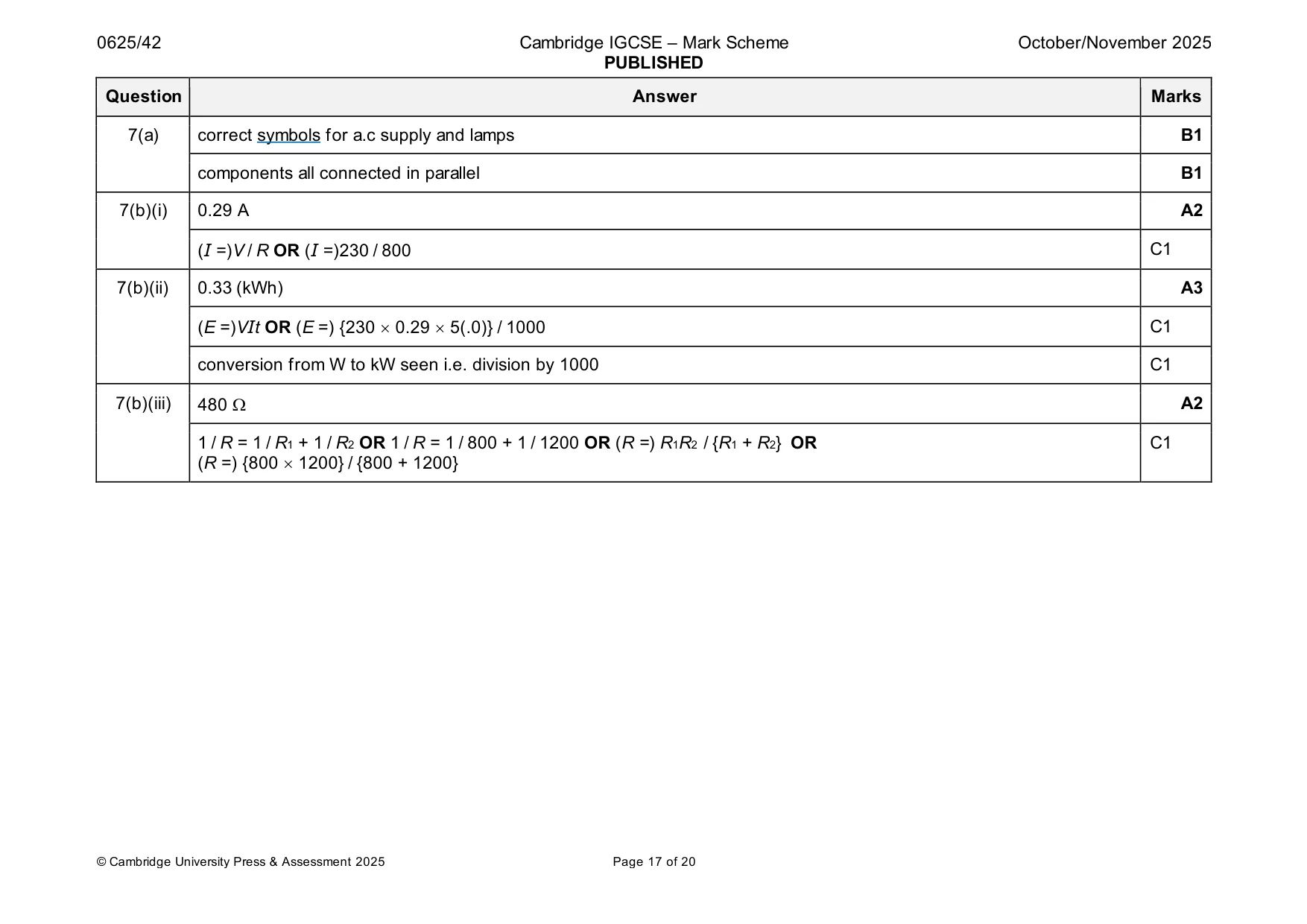 Mark scheme, page 17 of 20