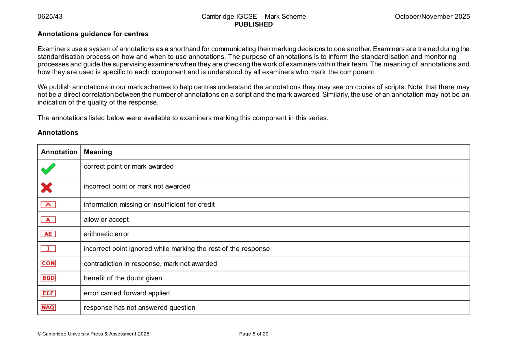 Mark scheme, page 5 of 20