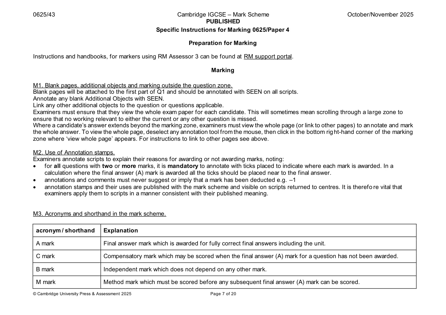 Mark scheme, page 7 of 20
