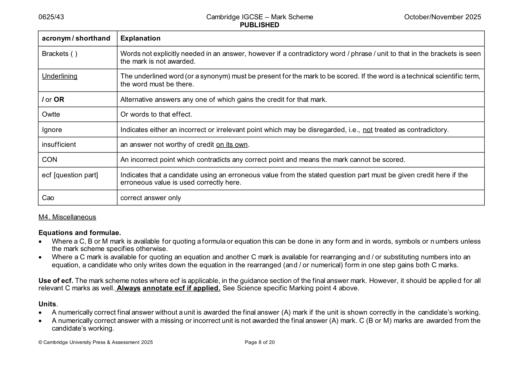 Mark scheme, page 8 of 20