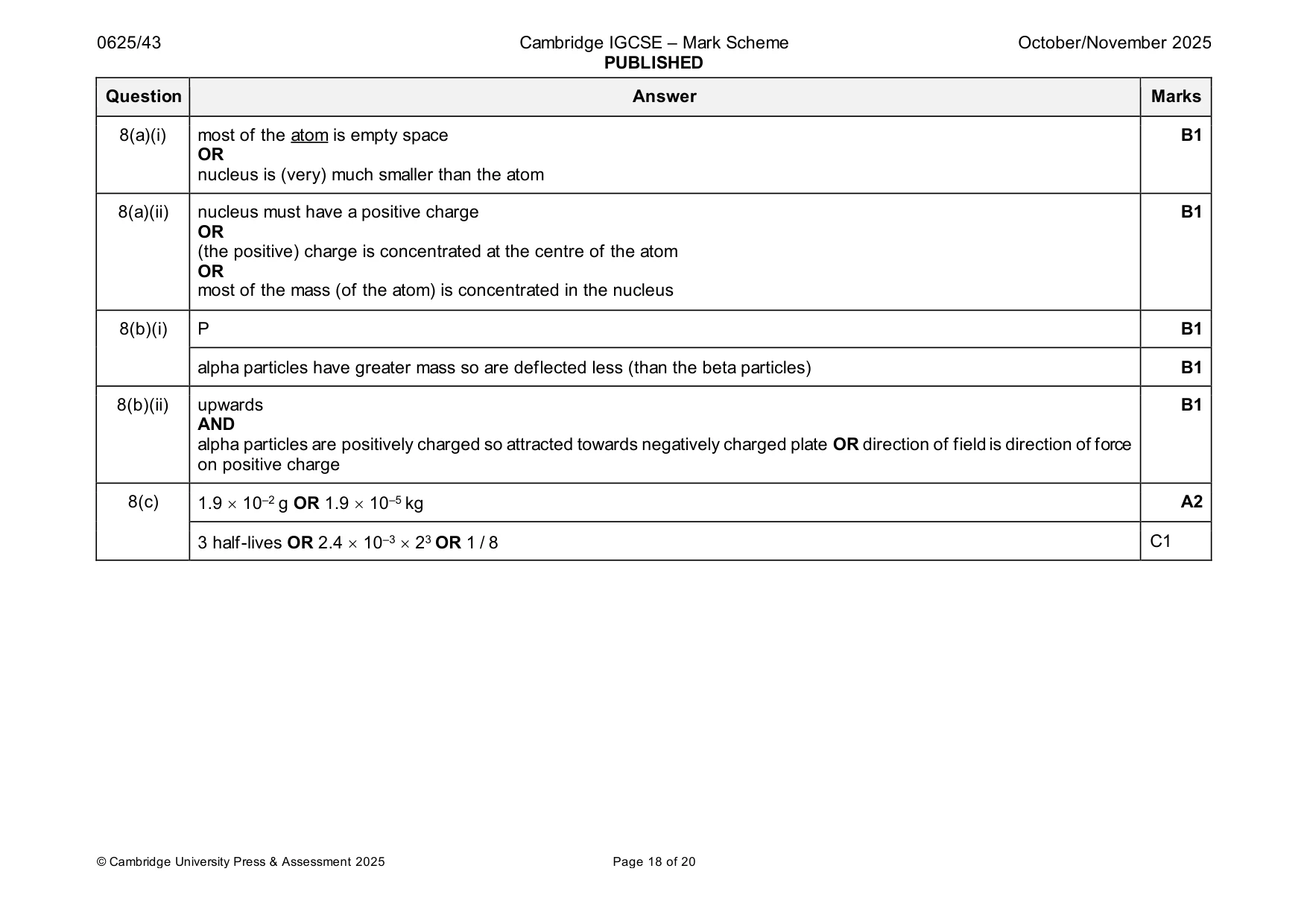 Mark scheme, page 18 of 20
