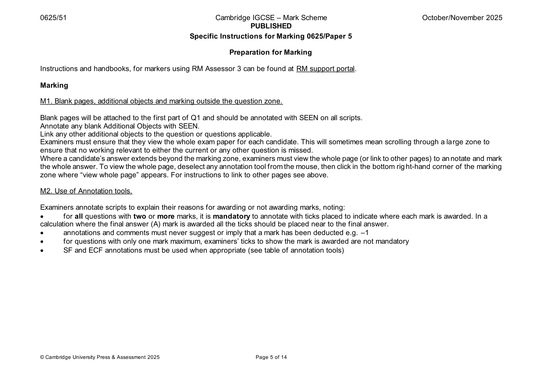 Mark scheme, page 5 of 14