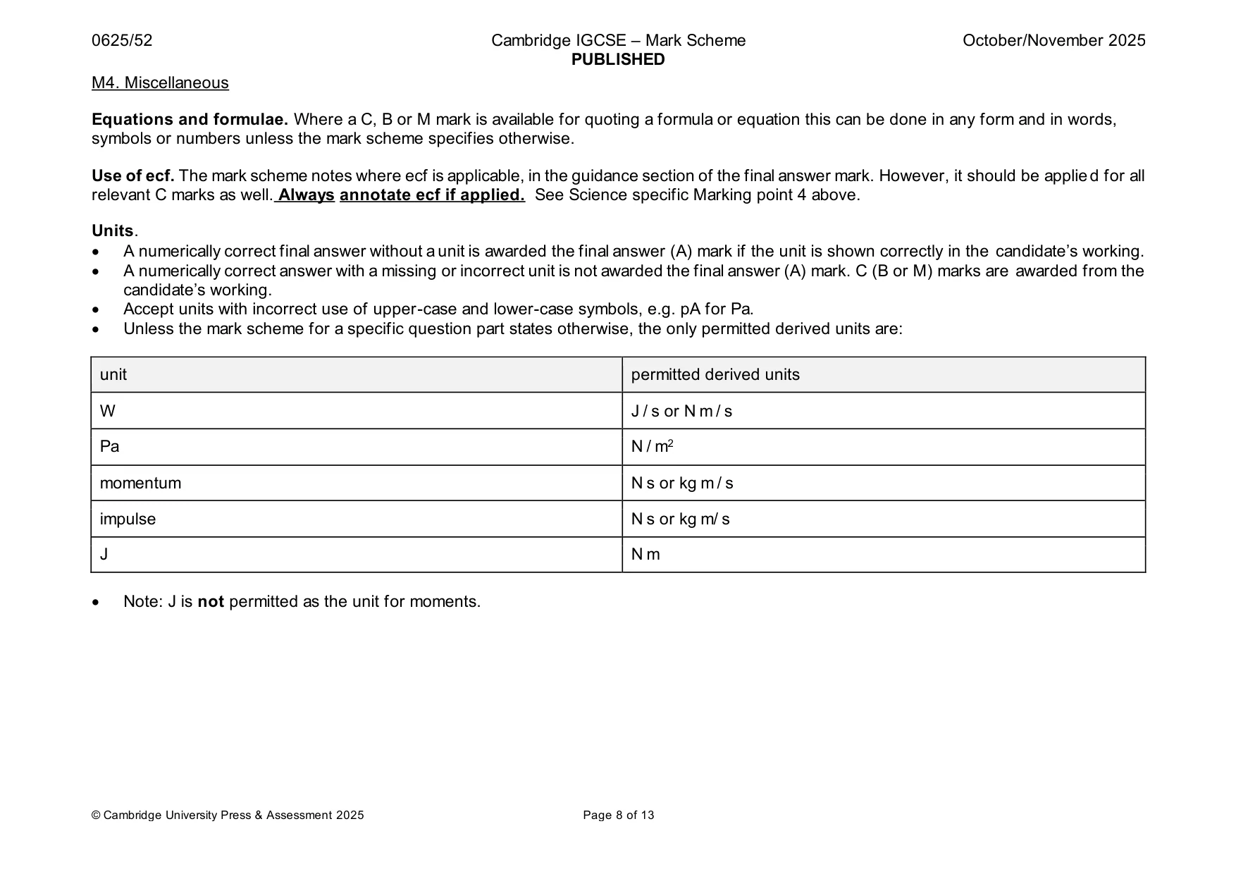 Mark scheme, page 8 of 13