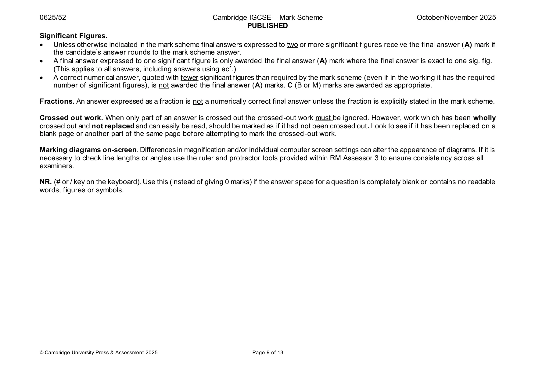 Mark scheme, page 9 of 13