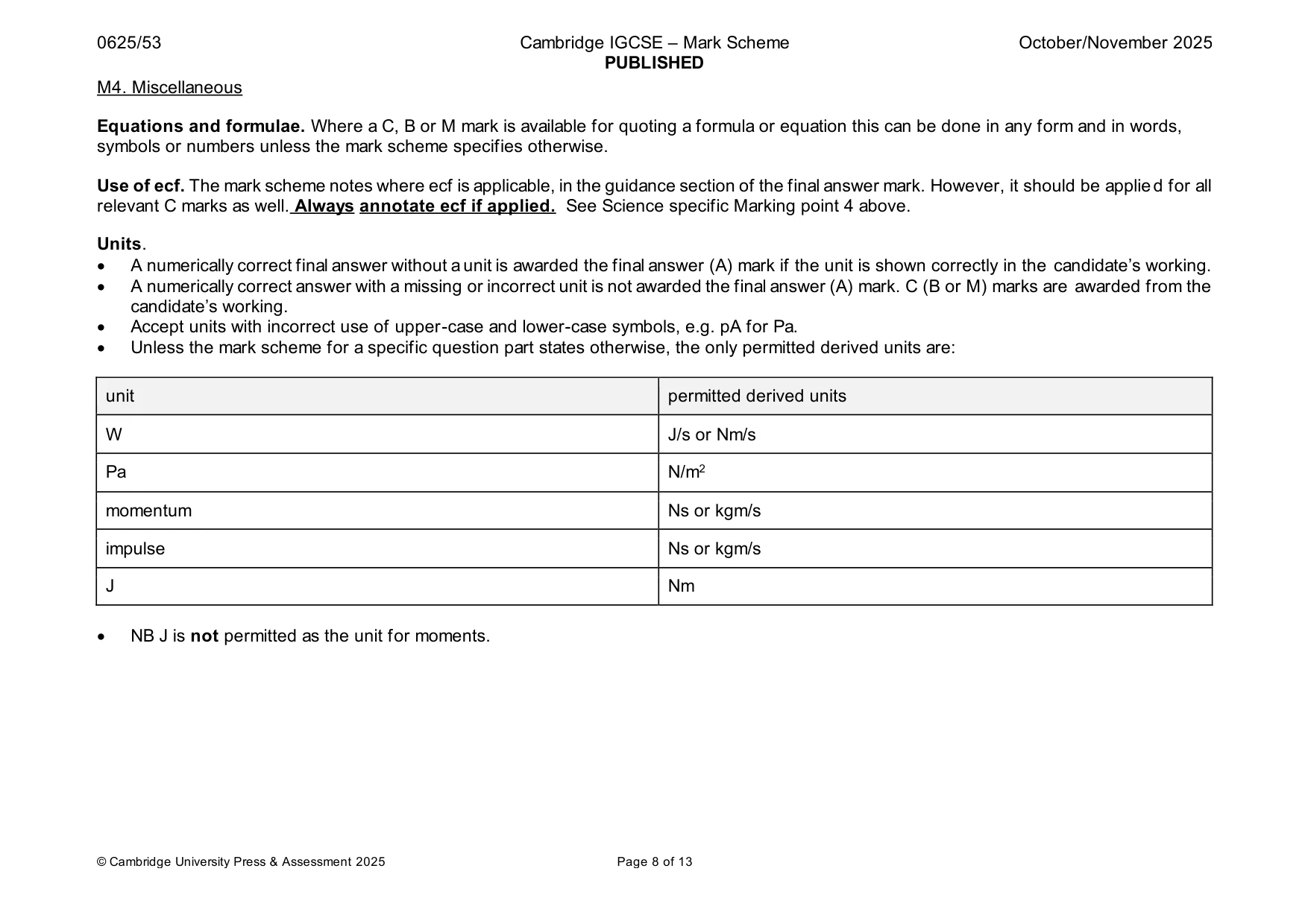 Mark scheme, page 8 of 13