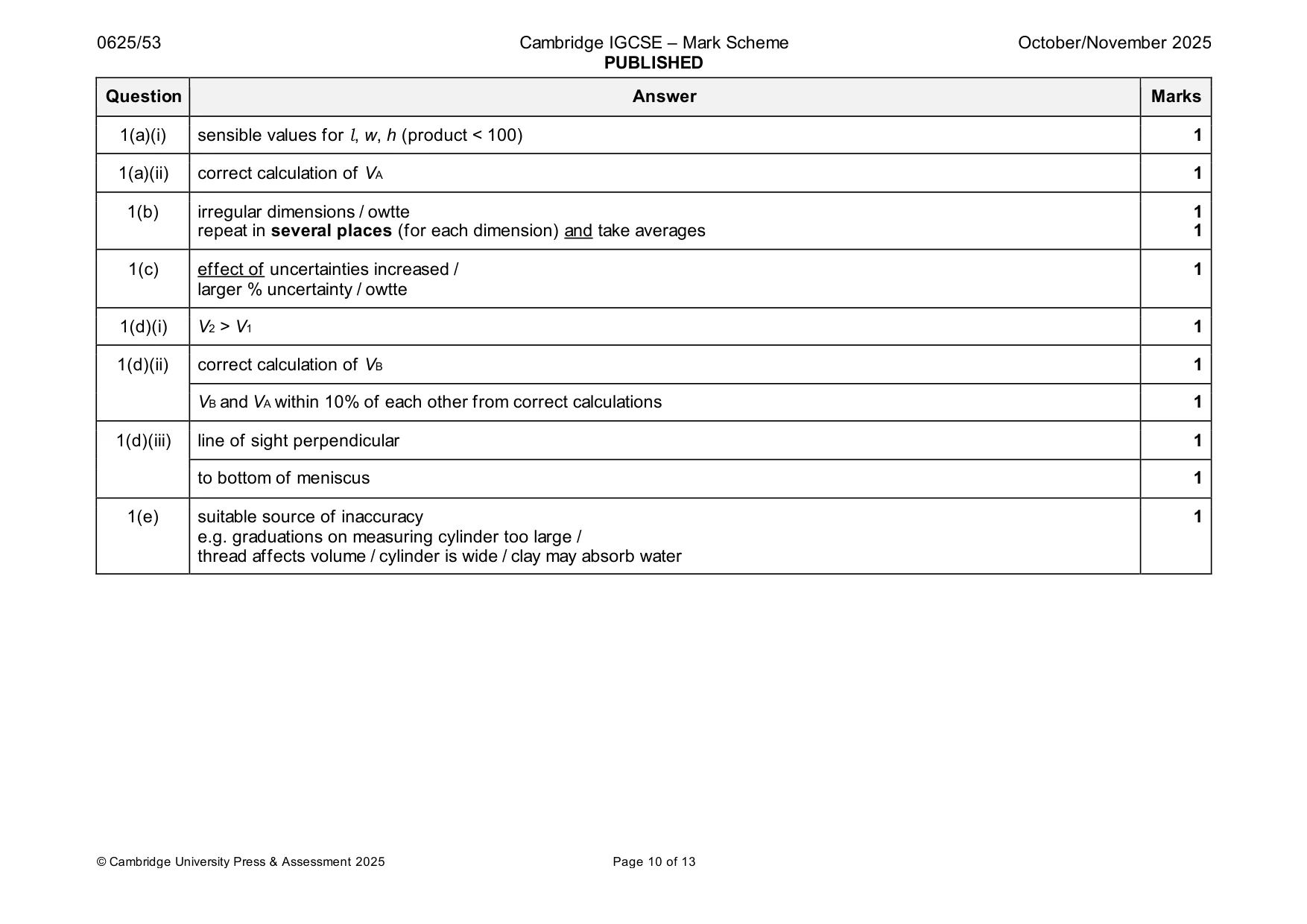 Mark scheme, page 10 of 13