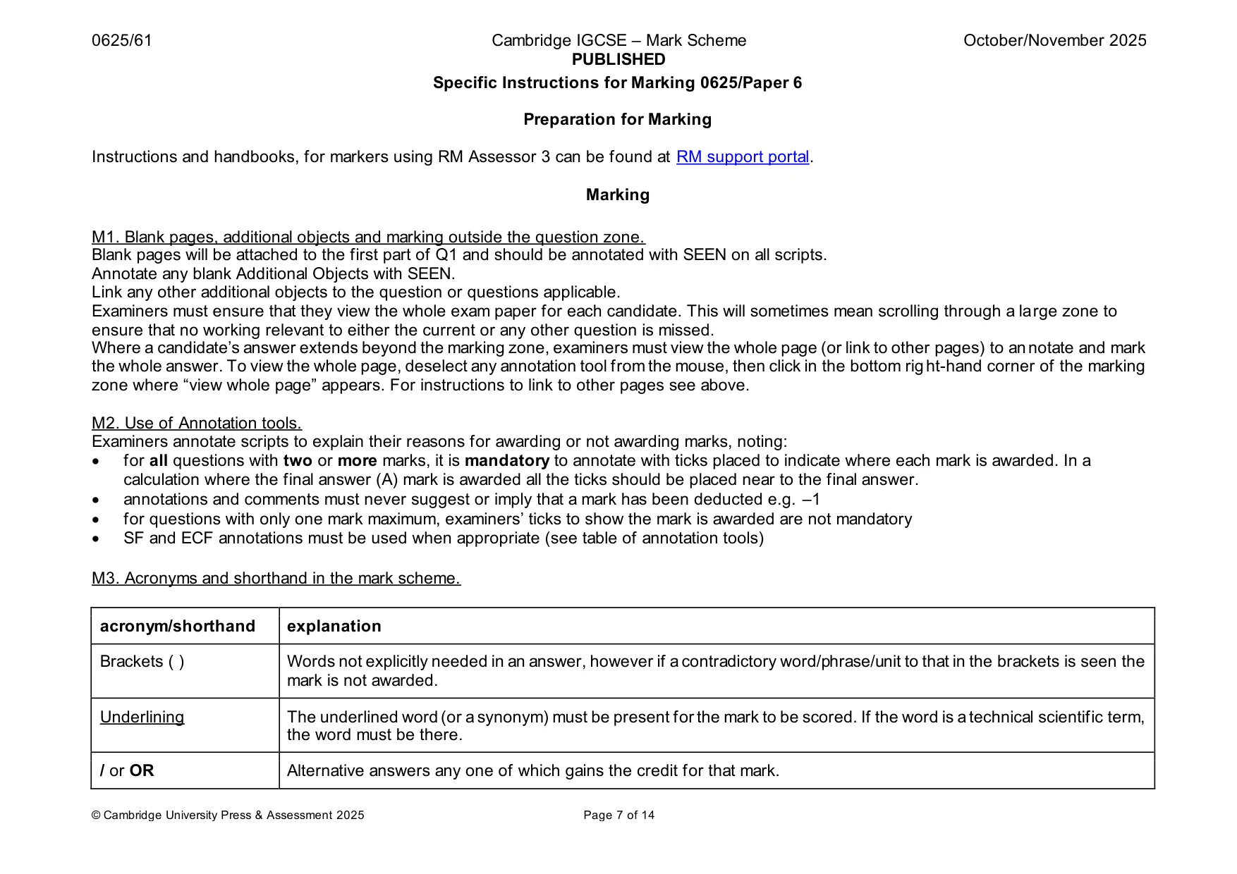 Mark scheme, page 7 of 14